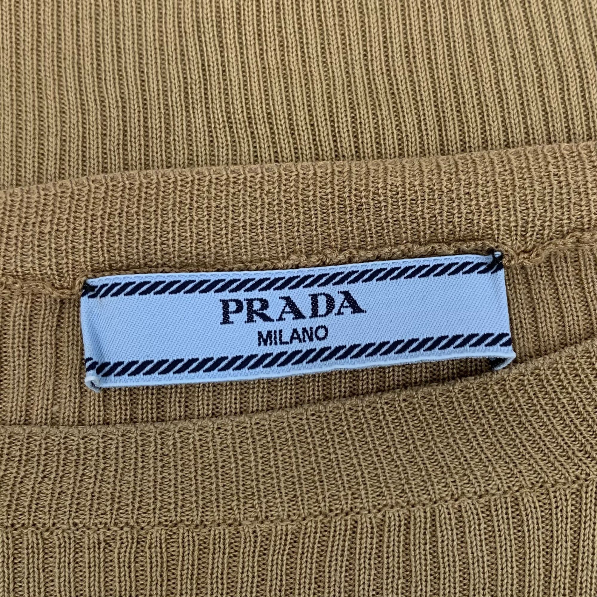 Prada Prada Milano Womens Brown Ribbed Knit Silk Blend Cropped Lon Size L / US 10 / IT 46 - 2 Thumbnail