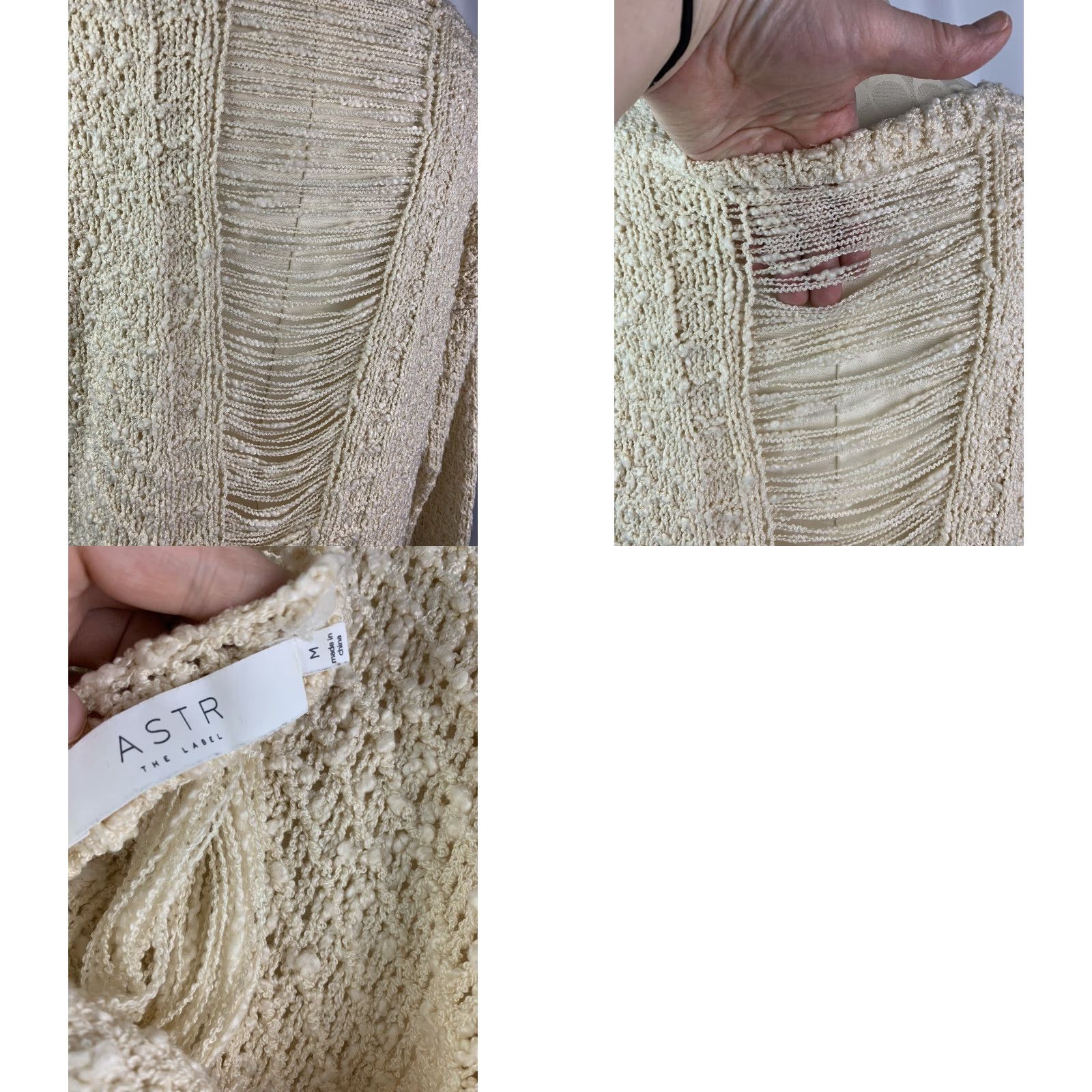 ASTR The Label Medium Astr the Label Women's Cream Open Weave Nubby Long Sleeve Sweater Comfy Size M / US 6-8 / IT 42-44 - 8 Thumbnail