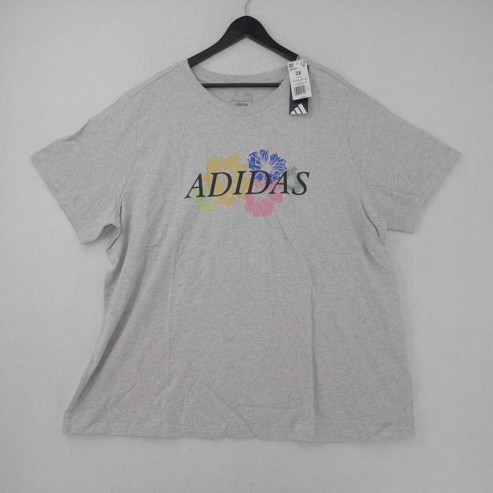 Adidas NEW Adidas Women's 2x Gray Floral Logo Graphic Tee Shirt Size XXL / US 16-18 / IT 52-54 - 2 Thumbnail
