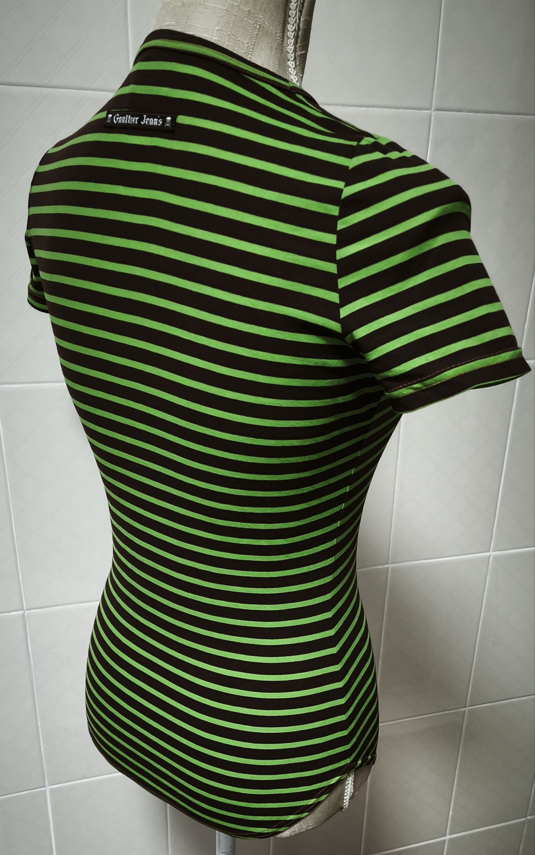 Jean Paul Gaultier Year: 1997 - Green and dark Brown stripes top Size S / US 4 / IT 40 - 8 Thumbnail