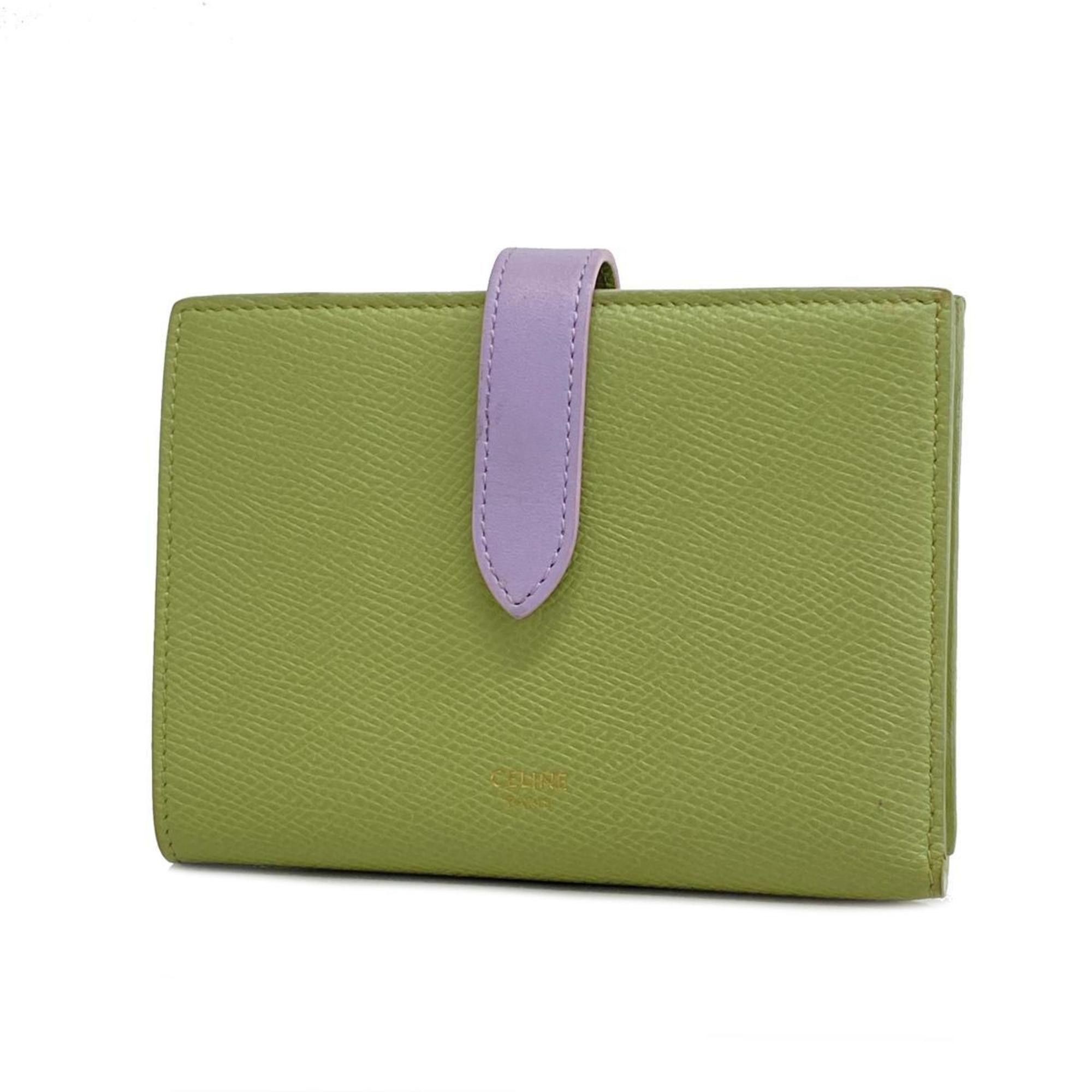 image of Celine Wallet Medium Strap Leather Green Ladies, Women's