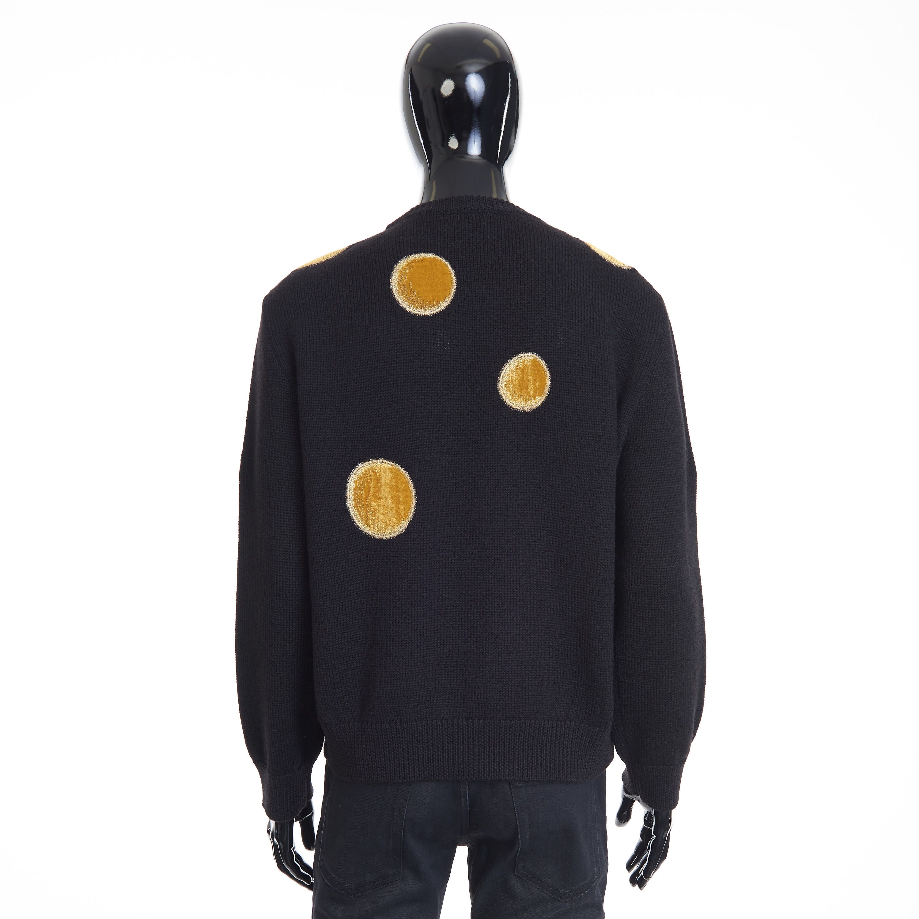 Celine Black Crew Neck Knit Sweater - Velvet Inserts, Wool Size US L / EU 52-54 / 3 - 5 Thumbnail