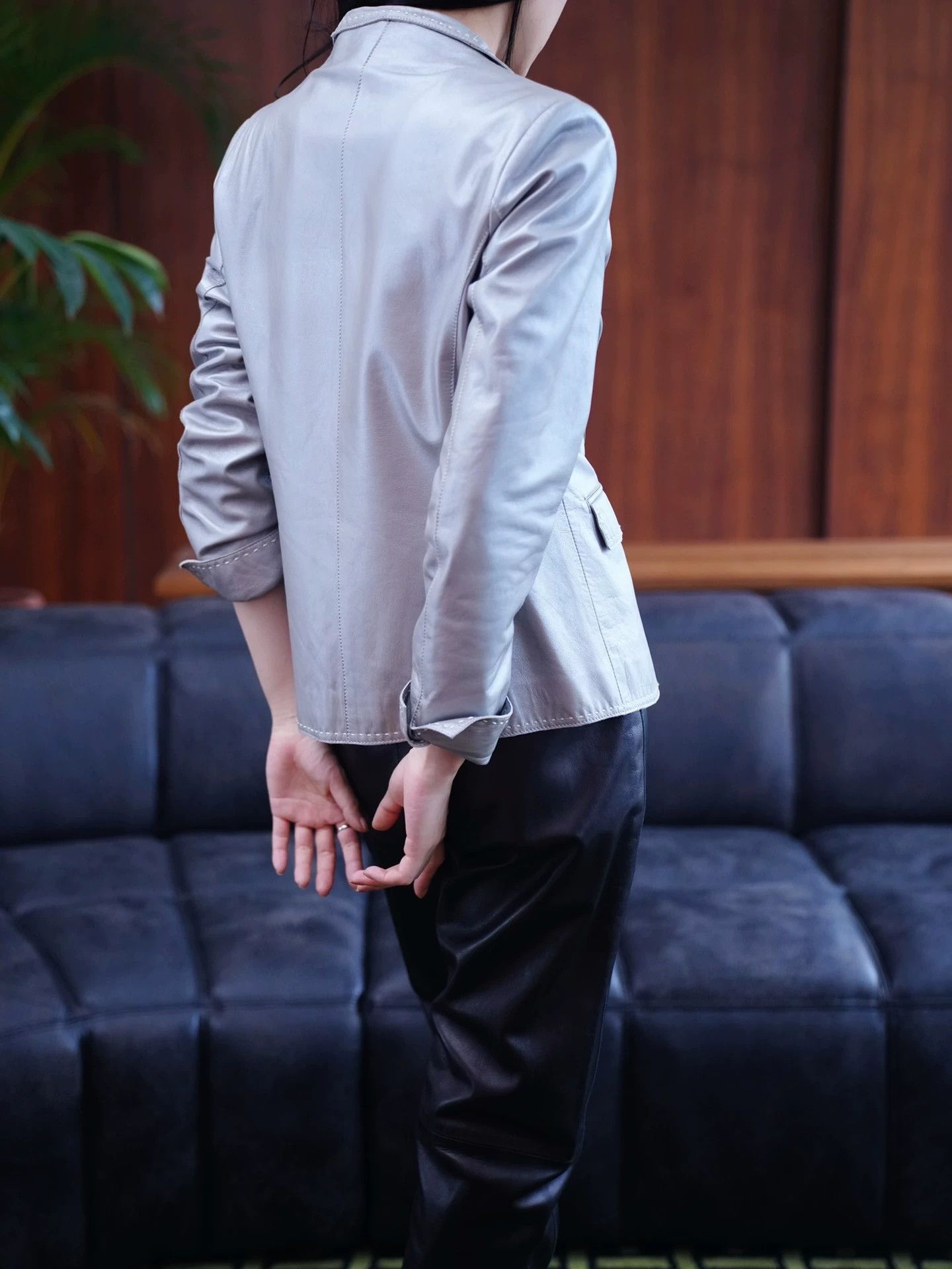 Balmain Balmain Silver Lambskin Tailored Blazer S/M Size S / US 4 / IT 40 - 7 Thumbnail