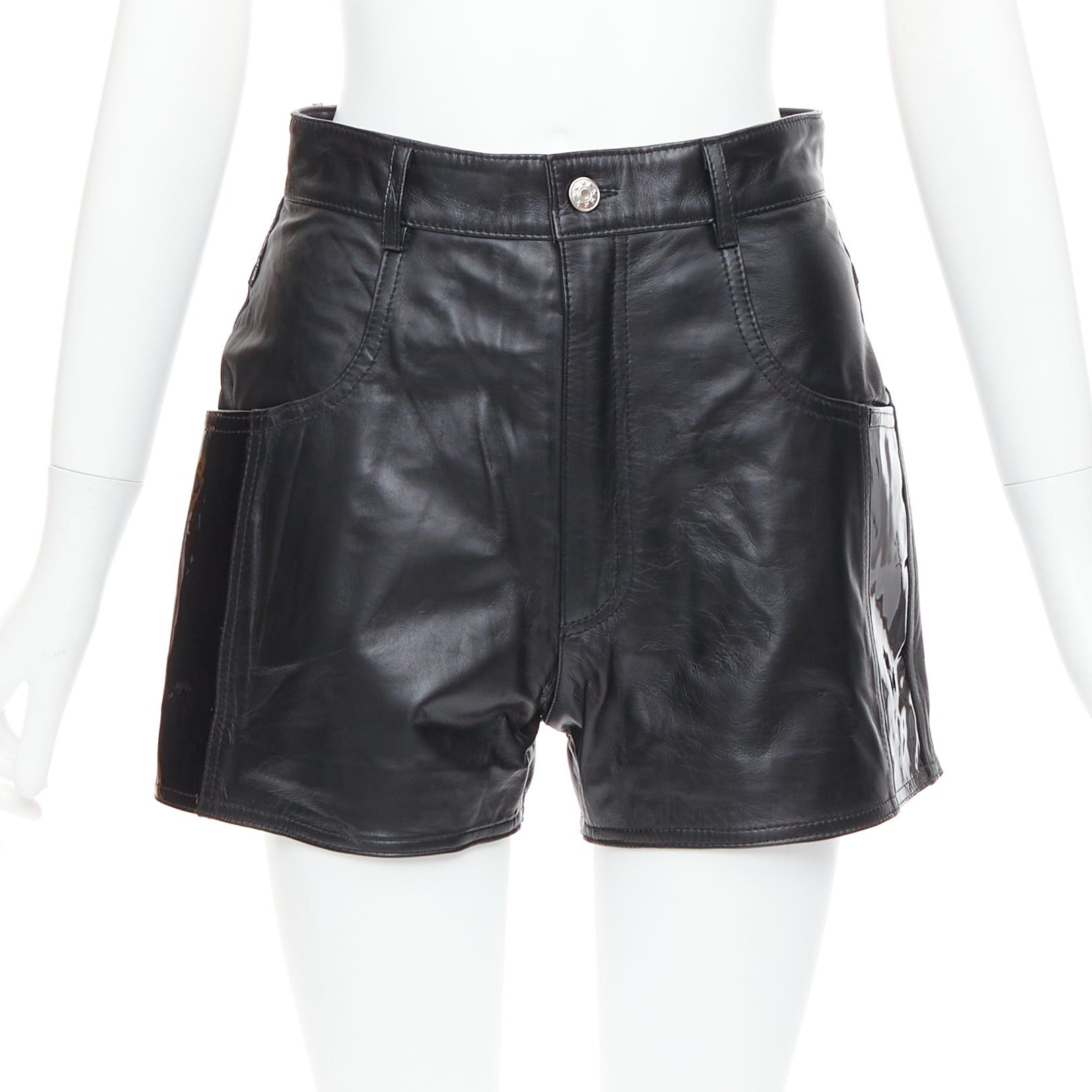 Other MANOKHI black genuine leather patent patch high waisted shorts FR34 XS Size 26" / US 2 / IT 38 - 1 Thumbnail