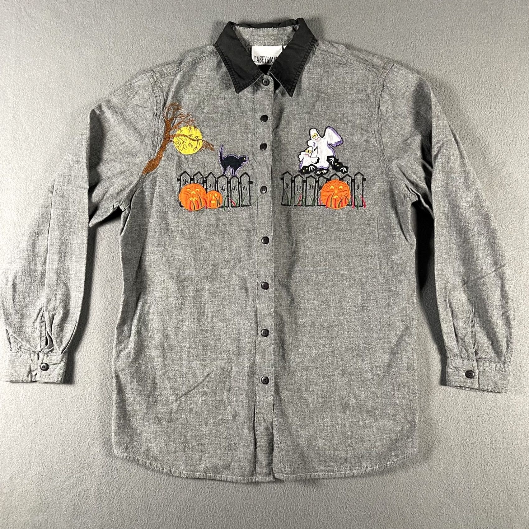 Vintage VINTAGE Casey & Max Shirt Womens Large Gray Halloween Embroidered Ghost Cat Pumpkin Fall Size L / US 10 / IT 46 - 2 Thumbnail