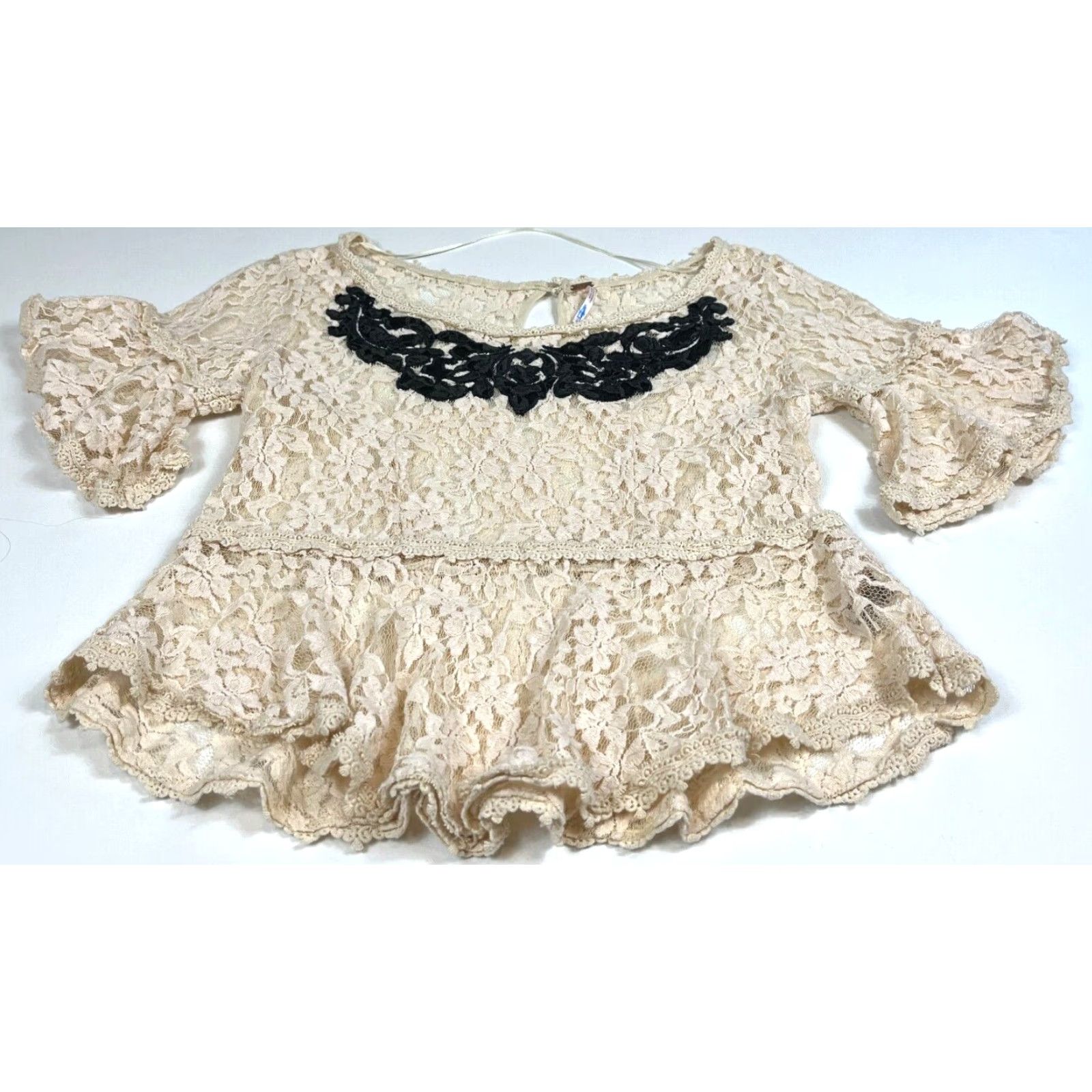 Free People VINTAGE Women’s Free People Short Sleeve Top Floral Lace Sheer Sz S Size S / US 4 / IT 40 - 3 Thumbnail