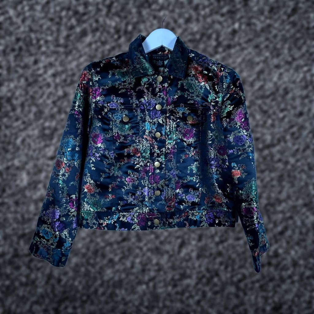 Vintage Spenser Jeremy Womens Black Floral Cropped Jacket Small Pockets Lightweight Size S / US 4 / IT 40 - 1 Thumbnail