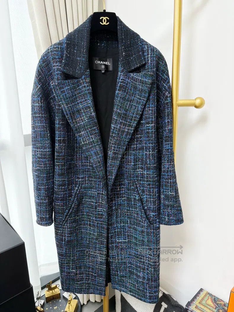 Other Chanel 22P dark blue woven long-sleeved medium-length coat Size XS / US 0-2 / IT 36-38 - 1 Thumbnail