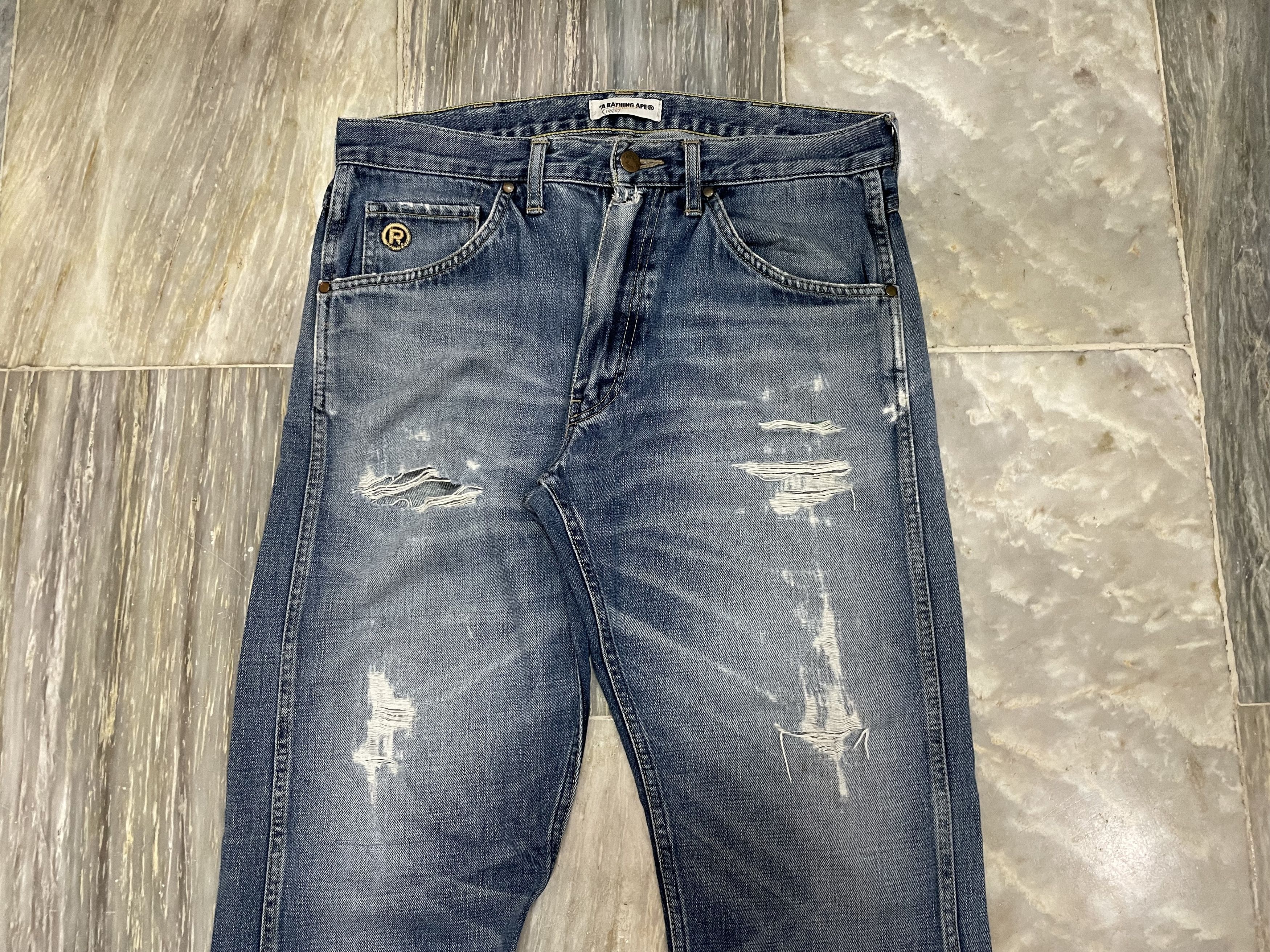 Bape OG Bape Spellout Flame Arch Logo - Distressed Jeans Size US 34 / EU 50 - 6 Thumbnail