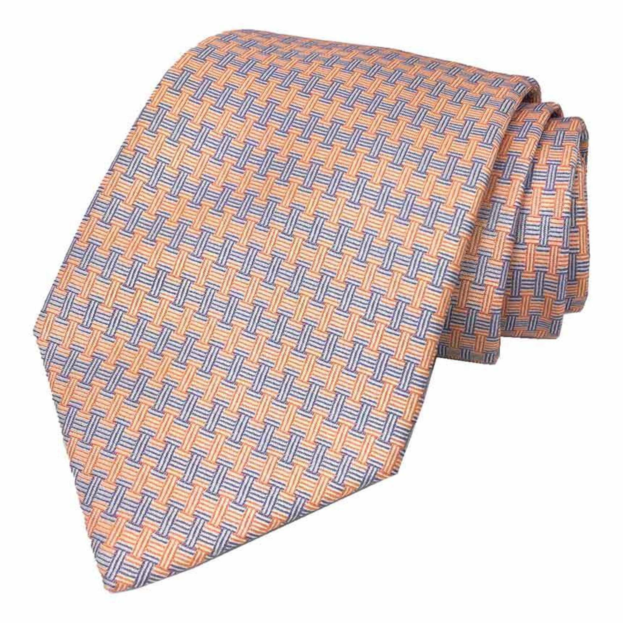 Hermes Hermes tie H pattern 100% silk orange men's Size ONE SIZE - 1 Thumbnail