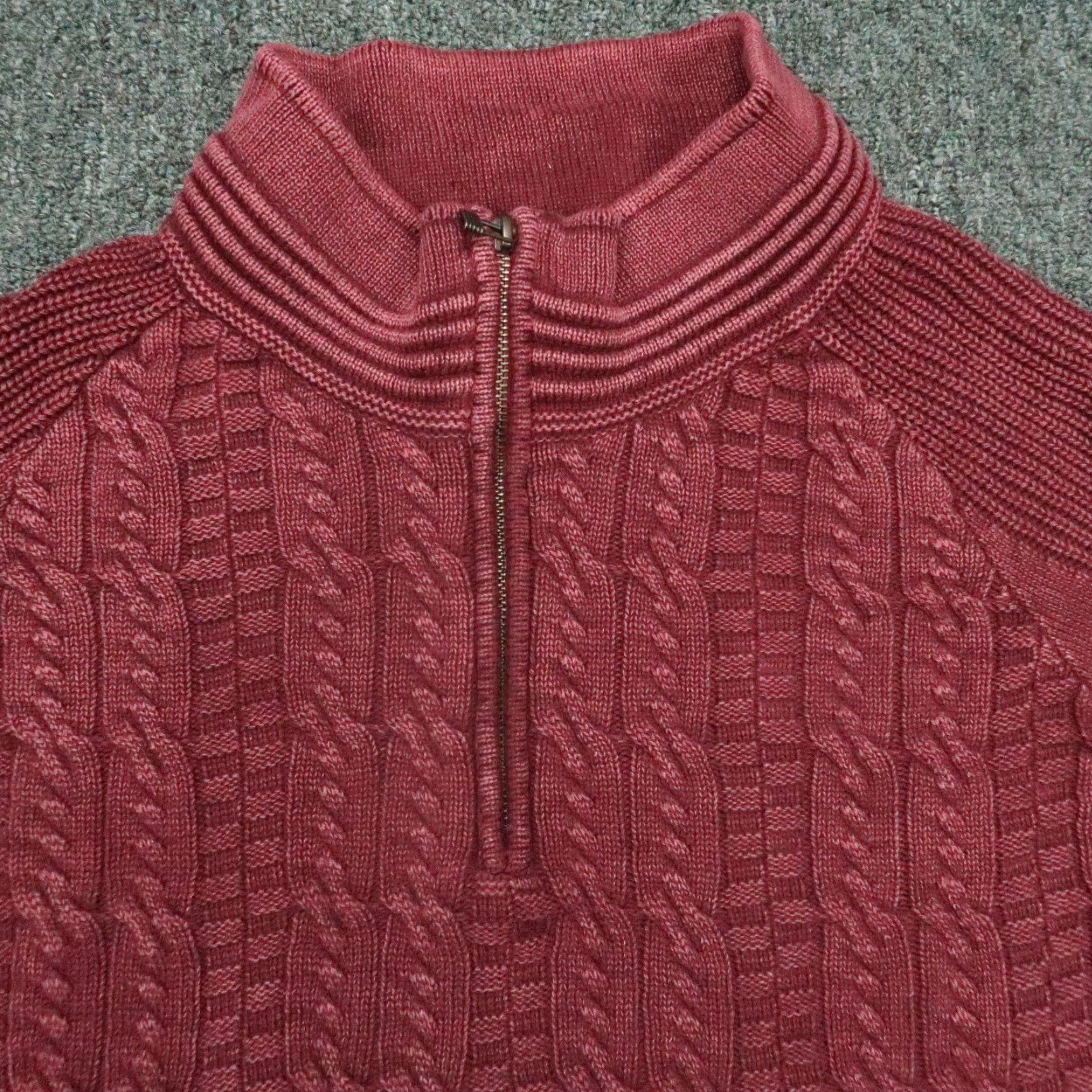 Carbon2Cobalt Carbon 2 Cobalt Sweater Men XXL Red Quarter Zip Cable Knit Heavyweight Size US XXL / EU 58 / 5 - 2 Thumbnail
