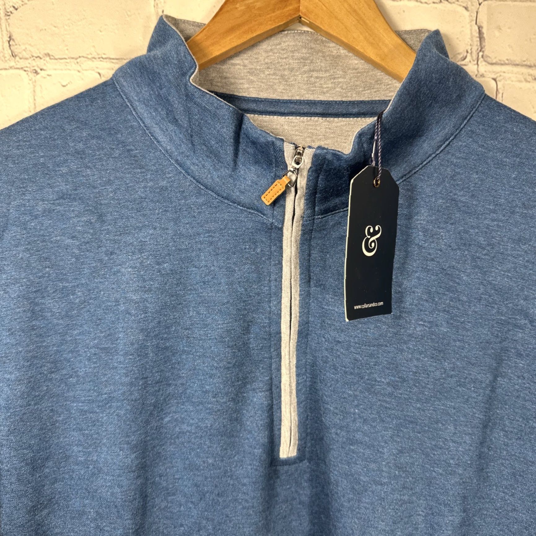 CO Collars & Co Sweater Quar ter 1/4 Zip Blue Long Sleeve Men Regular 2XL Knit Cotton Collared 1/4 Zip Golf Preppy Pullover Size US XXL / EU 58 / 5 - 2 Thumbnail