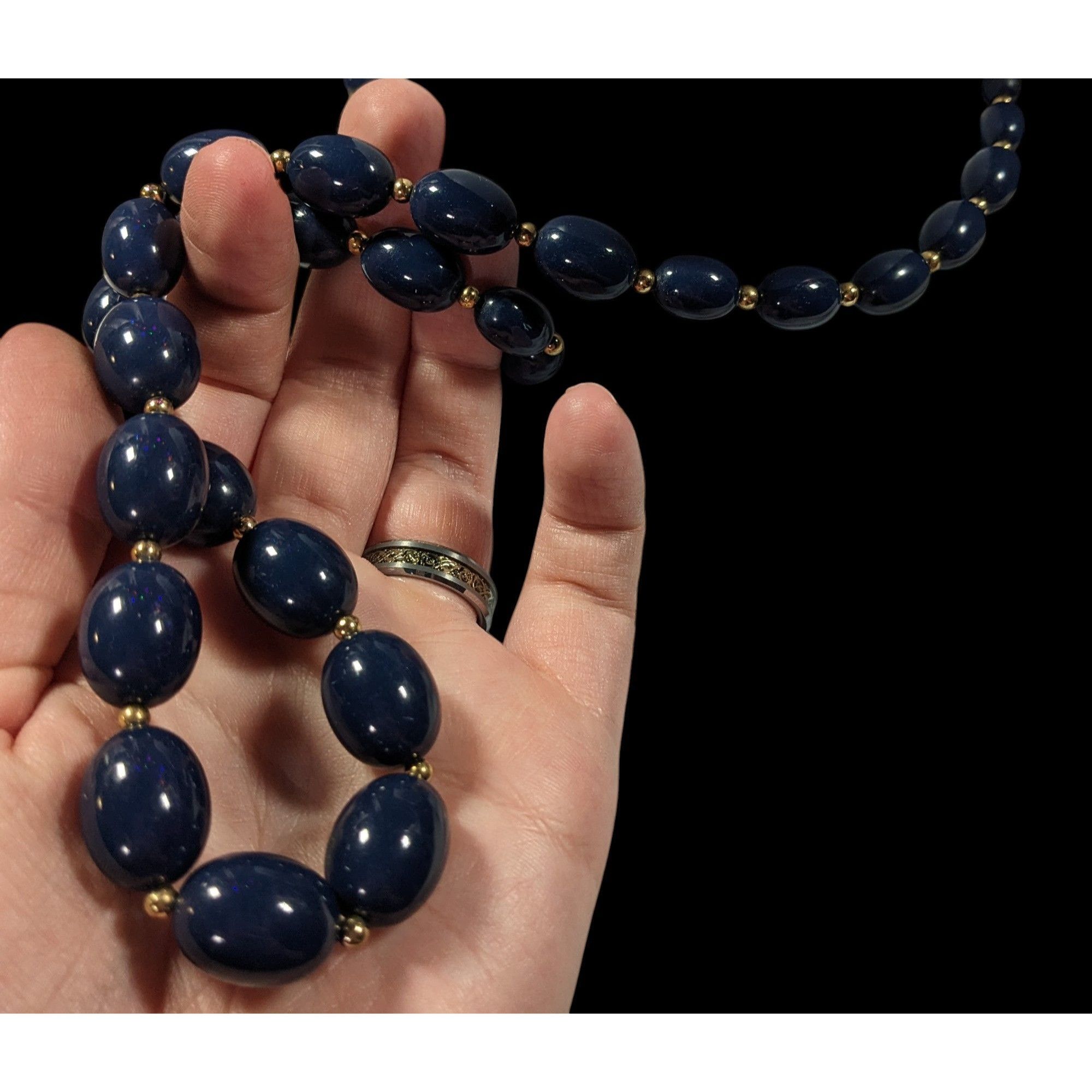 Monet Vintage Monet Dark Blue And Gold Tone Beaded Necklace Size ONE SIZE - 6 Thumbnail