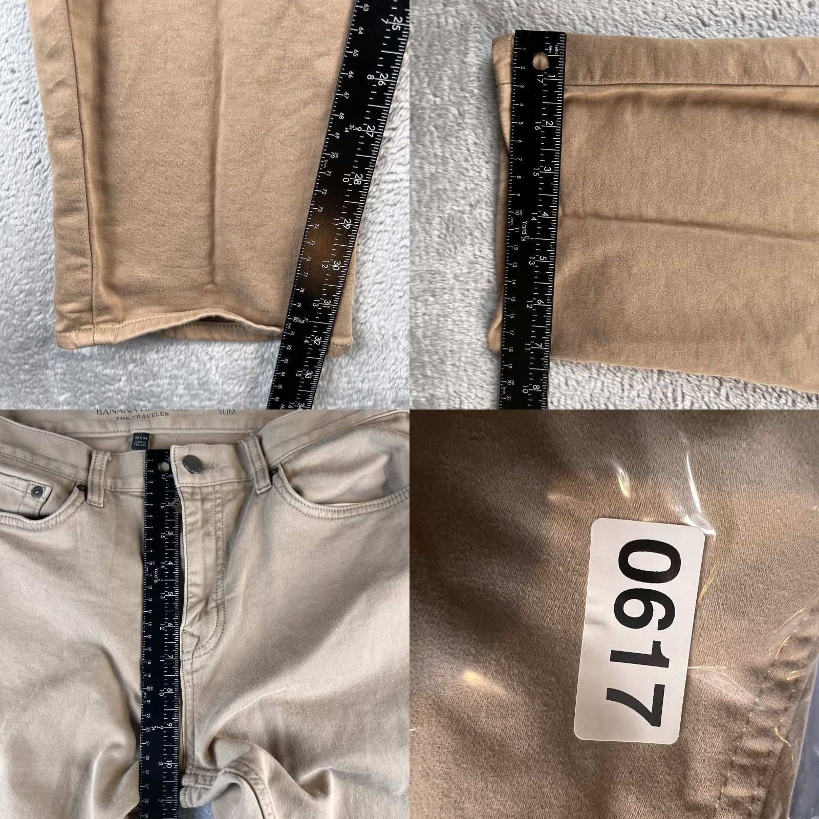 Banana Republic Banana Republic Slim Chino Pants Mens 33x34 33x32 Beige Cotton Spandex 5-Pocket Flat Front Straight Leg Preppy Travel Workwear Casual Size US 33 - 8 Thumbnail