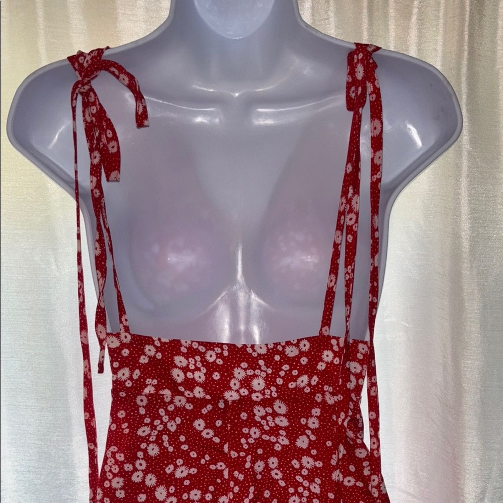 Shein SHEIN Red Floral Deep V-Neck Straps Mini Dress - Small Size S / US 4 / IT 40 - 4 Thumbnail