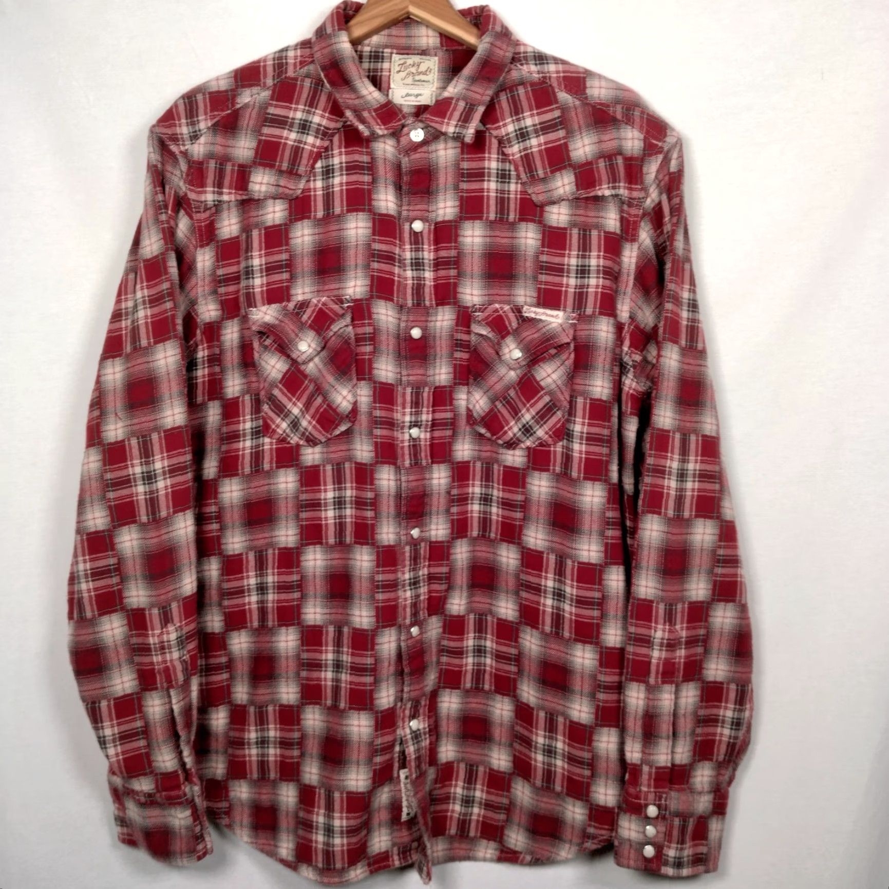 Lucky Brand Lucky Brand Shirt Western Flannel Patchwork Print Pearl Snap L Read Men Large Red Cotton Plaid Cowboy Workwear Sweatshirt? Size US L / EU 52-54 / 3 - 3 Thumbnail