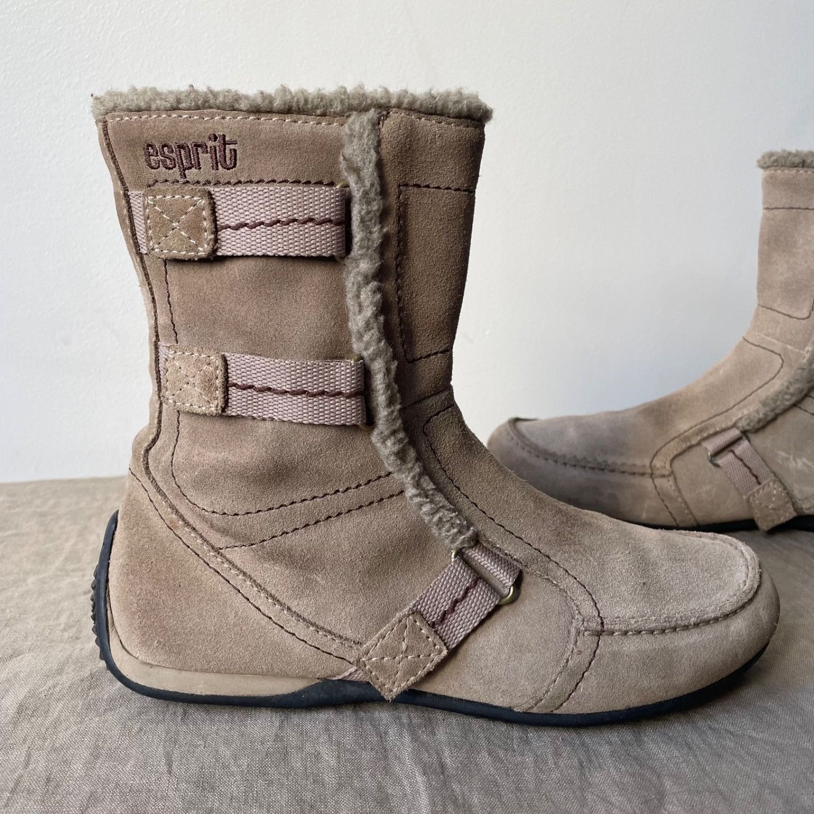 Esprit Esprit y2k Vintage Suede Faux Shearling MidCalf Boots 9671AC Size US 8 / IT 38 - 2 Thumbnail