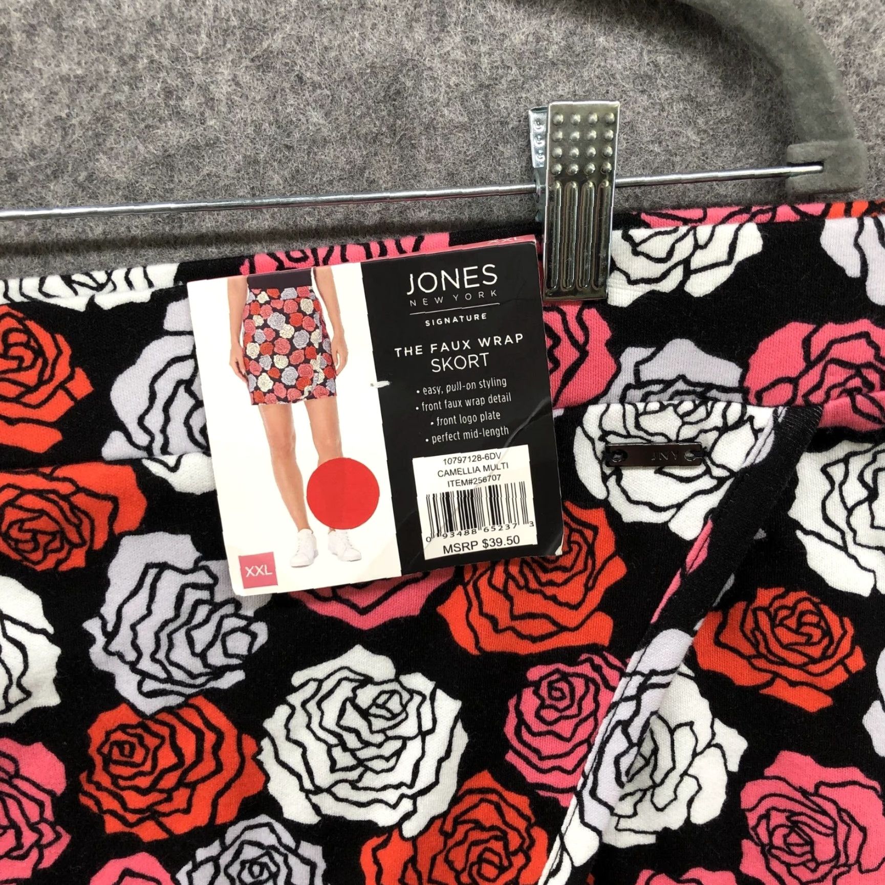 Jones New York NWT Jones New York Faux Wrap Skort Womens XXL Pink Floral Cotton Knit Midi Skort Elastic Waist Wrap Style Casual Size 40" / US 18 - 3 Thumbnail