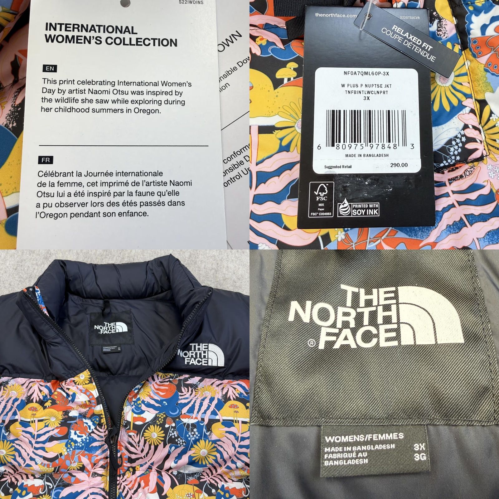 The North Face The North Face Jacket Womens 3X Black Floral Nuptse Plus Down Puffer Naomi Otsu Size XXL / US 16-18 / IT 52-54 - 8 Thumbnail