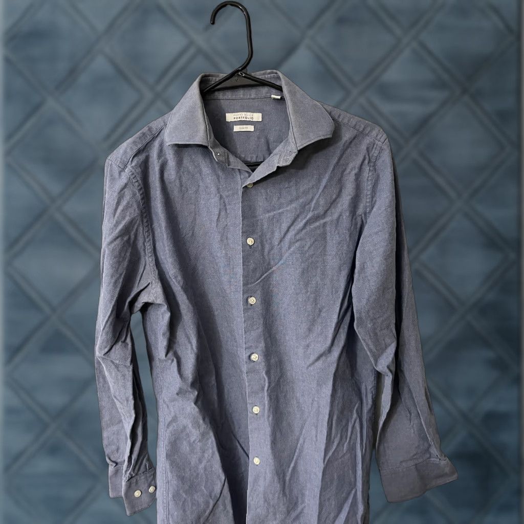 Perry Ellis Perry Ellis Slim Fit Button-Down Shirt Men’s Long Sleeve 15.5 Blue Solid Casual Workwear Size US M / EU 48-50 / 2 - 1 Thumbnail