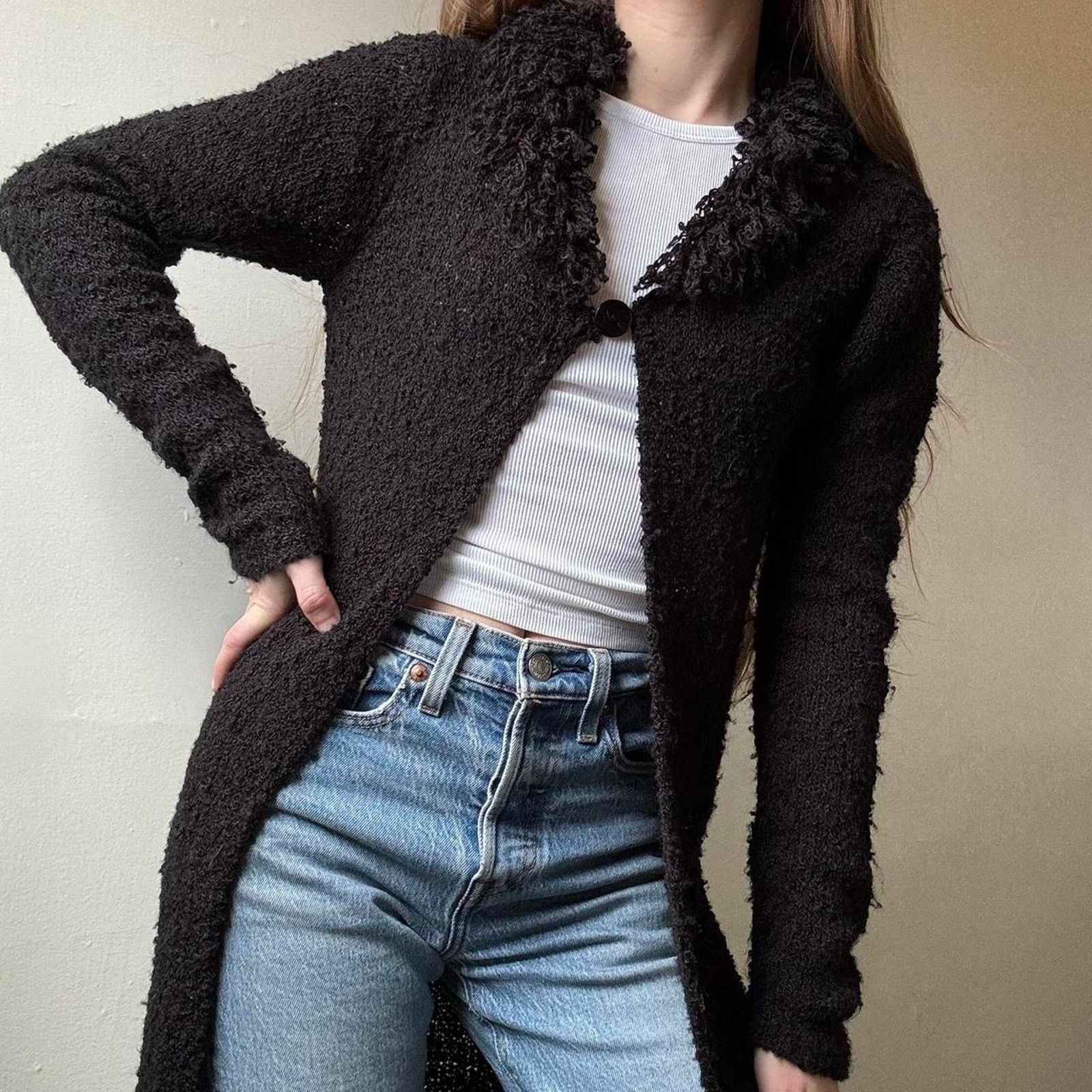 Vintage Vintage Takeout Black Knit Y2K Duster Small Diva Sassy Size S / US 4 / IT 40 - 1 Thumbnail