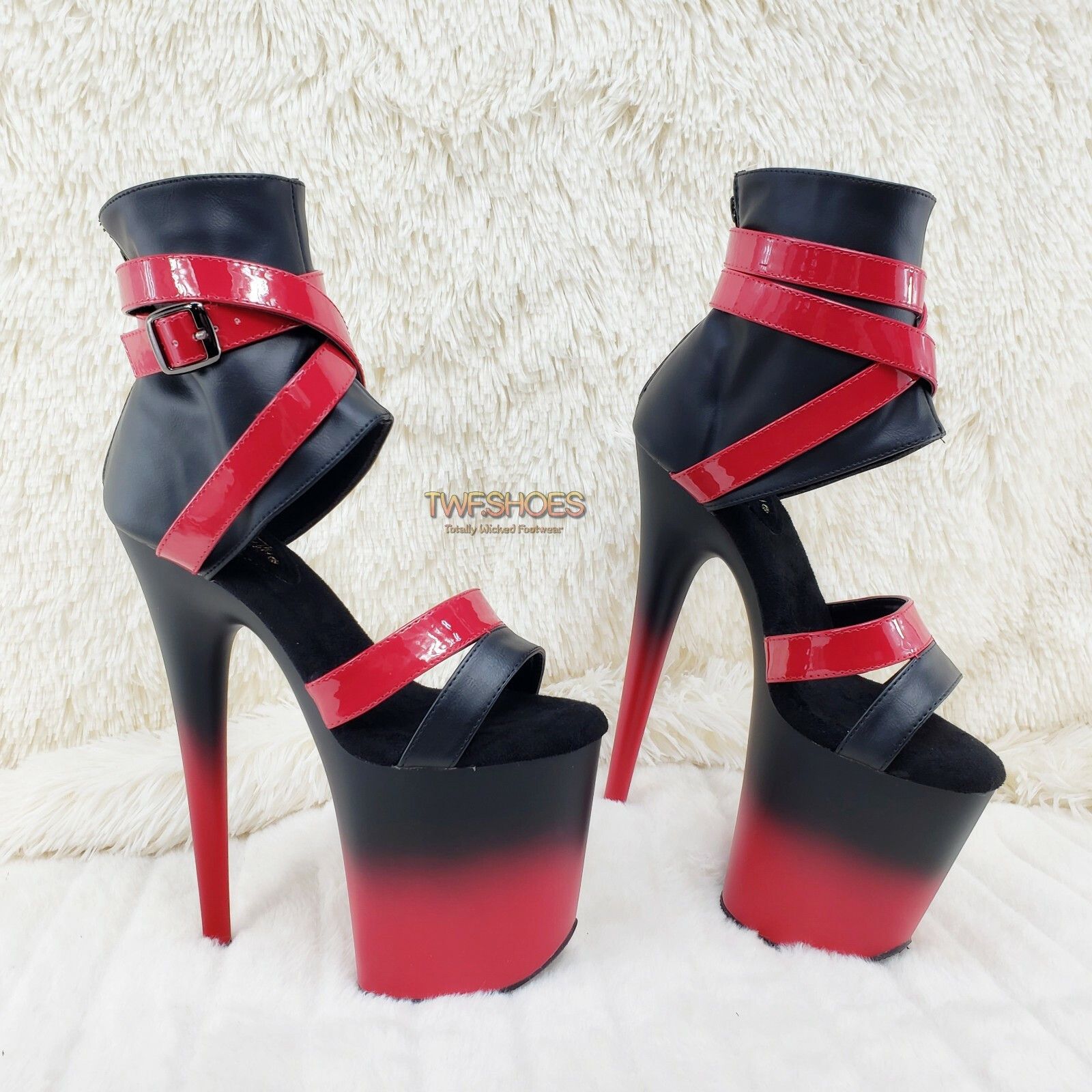 Other Flamingo 80015 Two Tone Red Black 8" High Heel Shoe Size 7-1 Size US 7 / IT 37 - 3 Thumbnail
