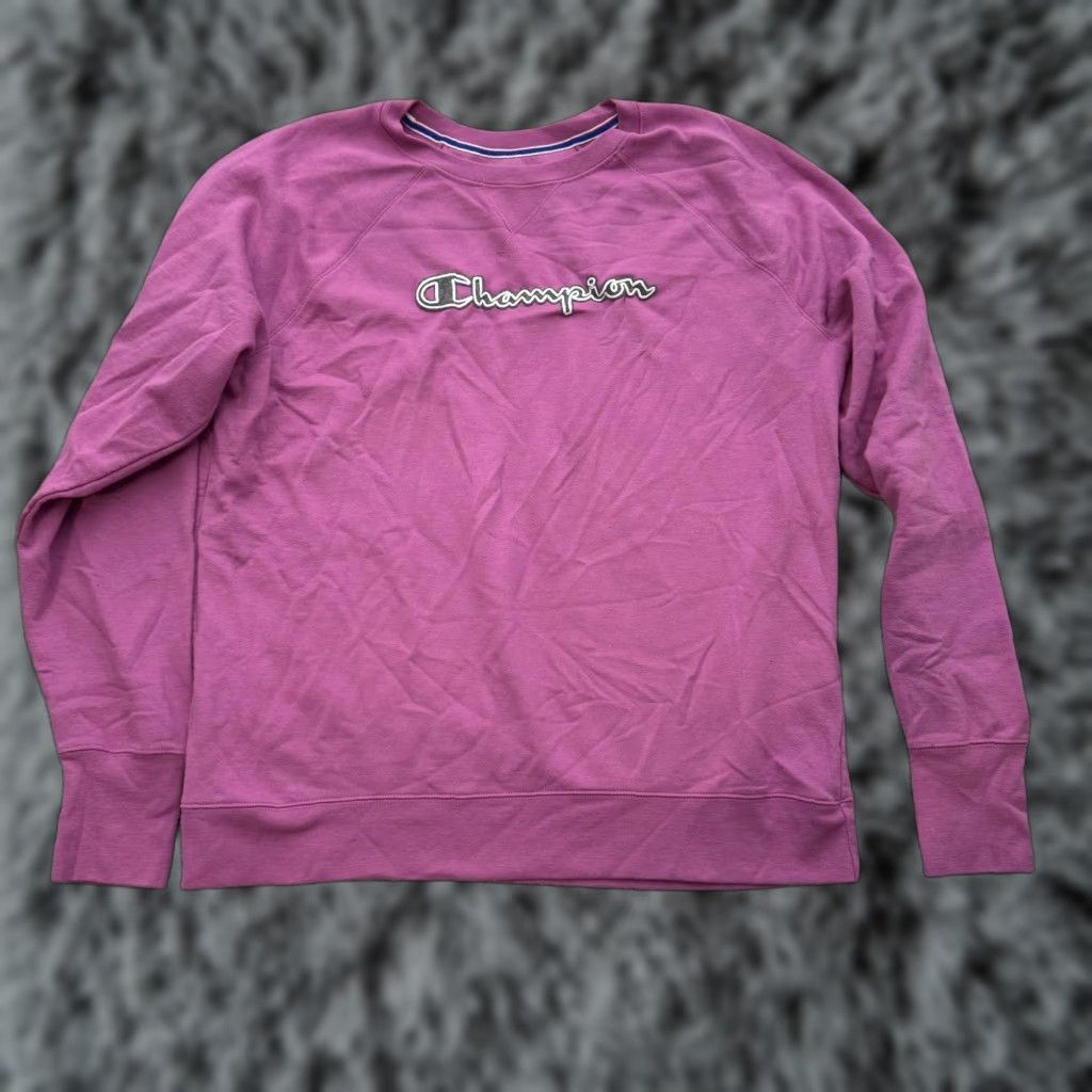 Champion VINTAGE Champion Sweatshirt Mens XL Purple Crewneck Embroidered Spell Out Logo Pullover Size US XL / EU 56 / 4 - 1 Thumbnail