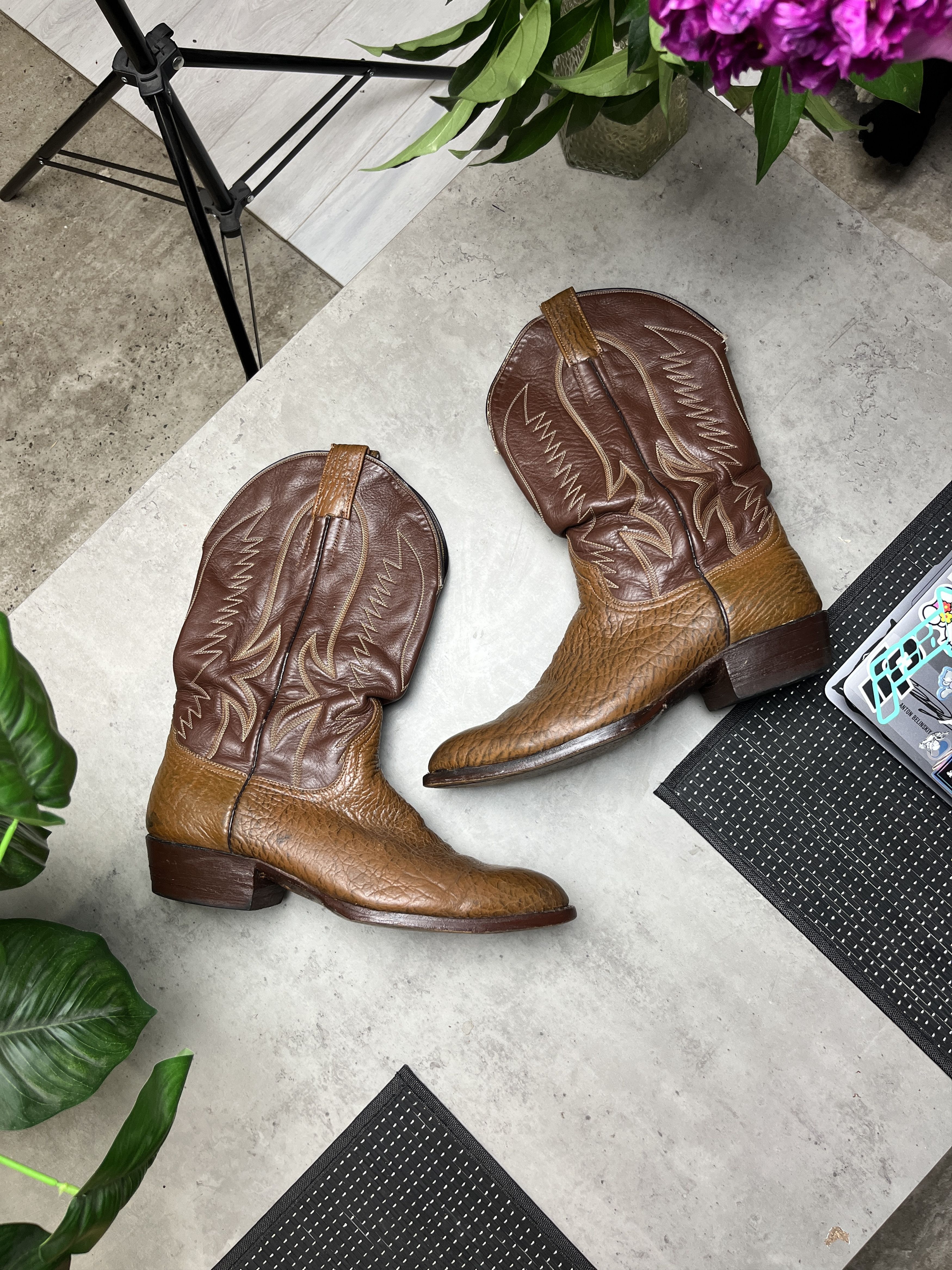 Other 1980s VINTAGE TEXTURED LEATHER WESTERN COWBOY BOOTS - 5106 Size US 10.5 / EU 43-44 - 3 Thumbnail