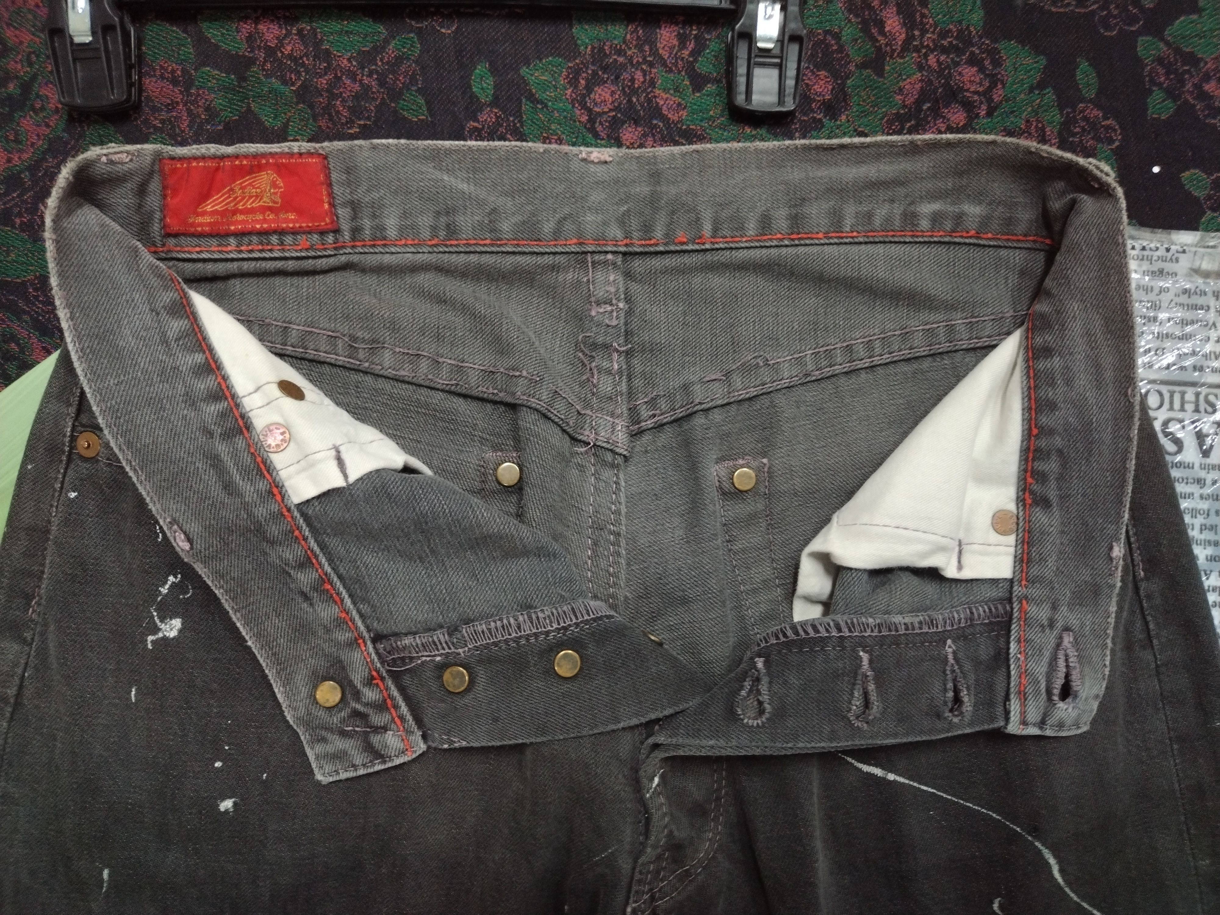 Indian Motorcycle INDIAN MOTORCYCLE DENIM HANDPAINTED SELVEDGE HIDDEN RIVET Size US 31 - 13 Thumbnail