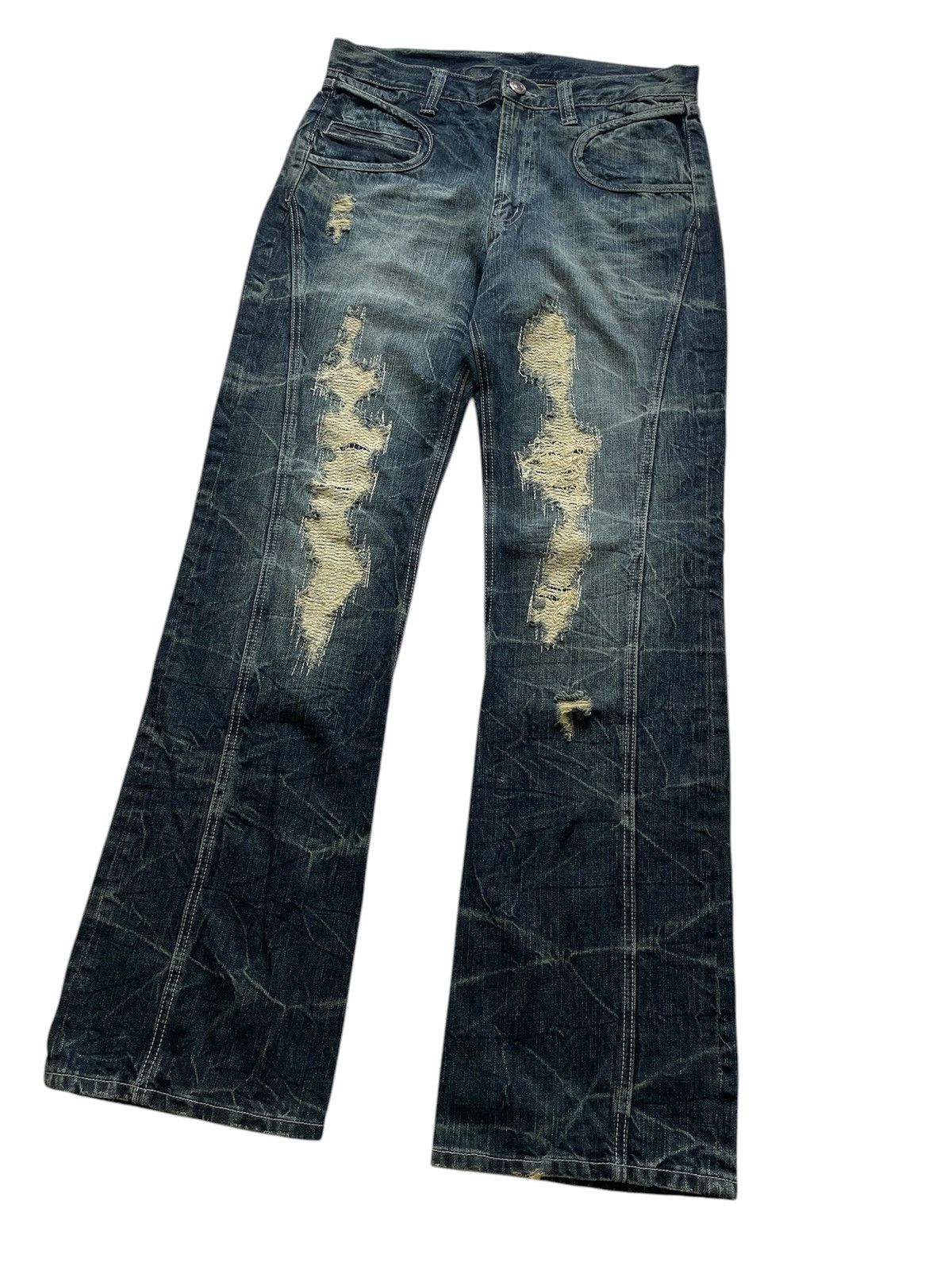If Six Was Nine × Japanese Brand × Le Grande Bleu (L.G.B.) Rare Vintage Japanese Brand Crash&Repair Flare Jeans Size US 33 - 3 Thumbnail