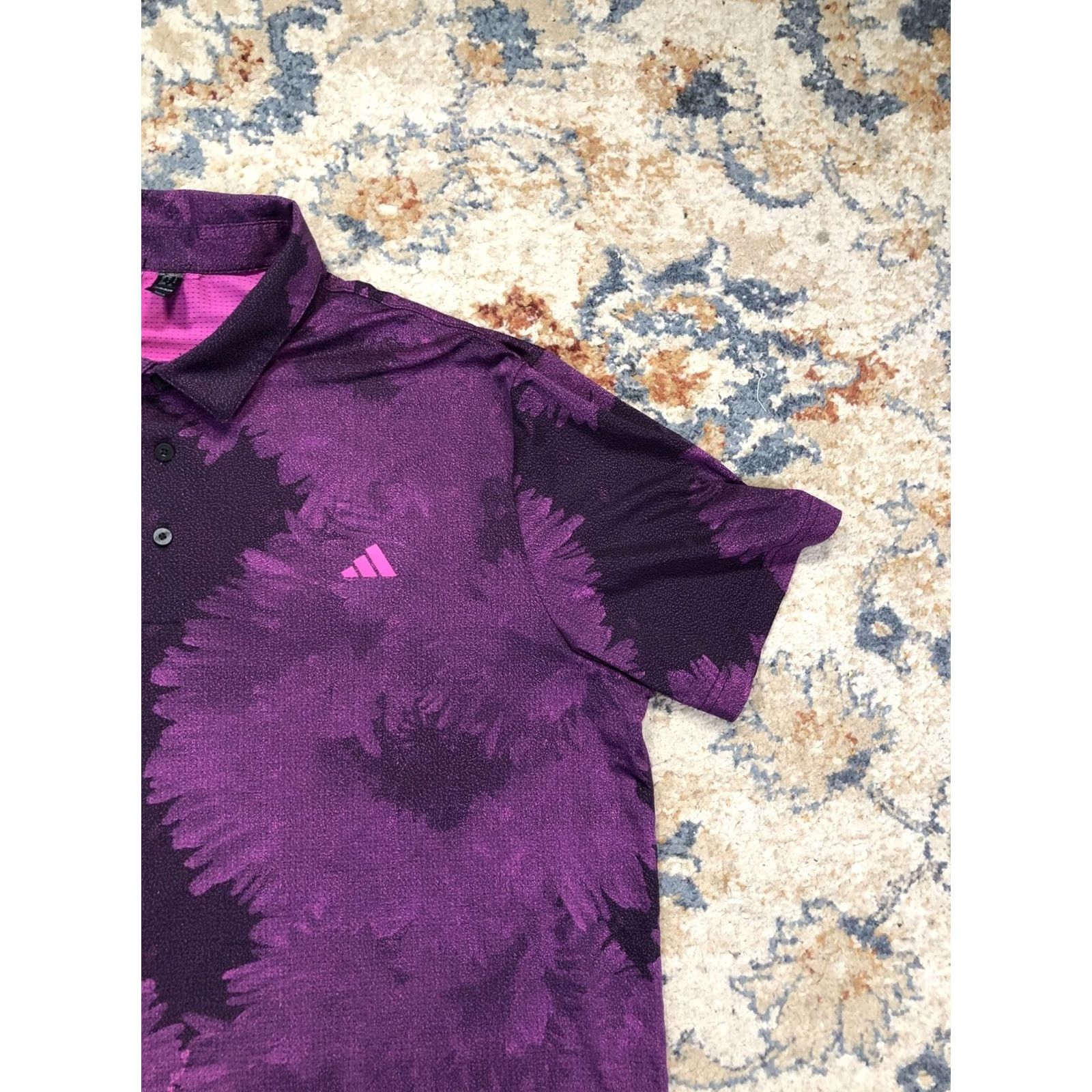 Adidas Adidas Polo Shirt Mens XL Purple Floral Print Golf Performance Short Sleeve Size US XL / EU 56 / 4 - 4 Thumbnail