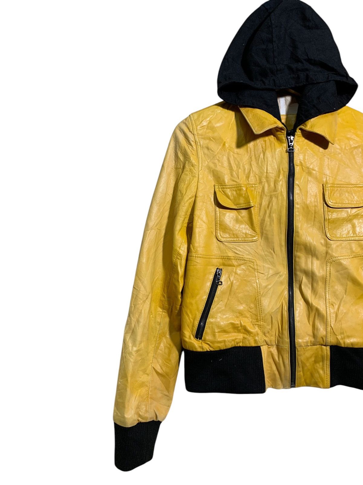 Genuine Leather 🔥RARE YELLOW LEATHER PARK HOODIE JACKETS Size US XL / EU 56 / 4 - 2 Thumbnail