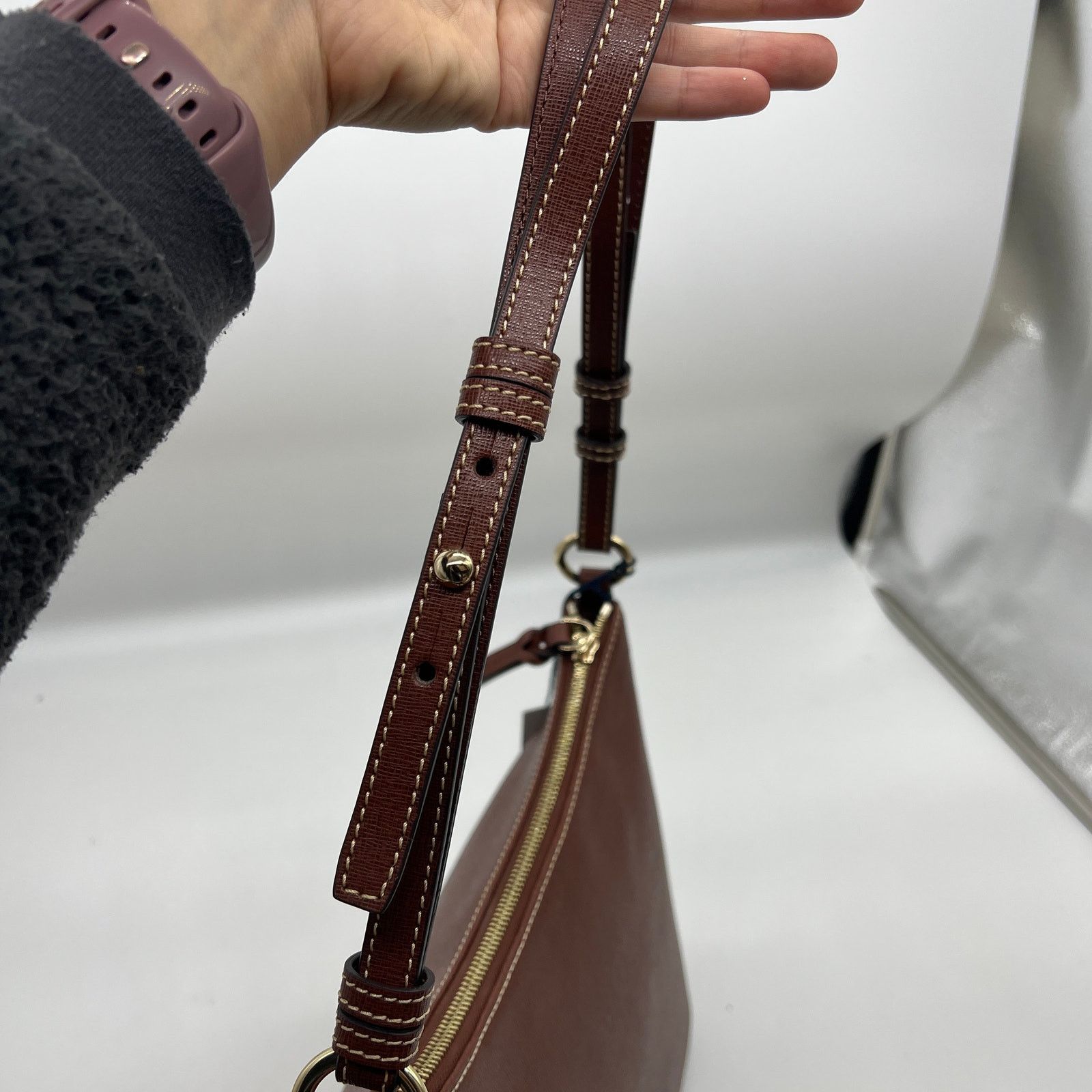 Dooney & Bourke Dooney & Bourke Saffiano Leather Hobo Handbags Amber Brown Size ONE SIZE - 7 Thumbnail