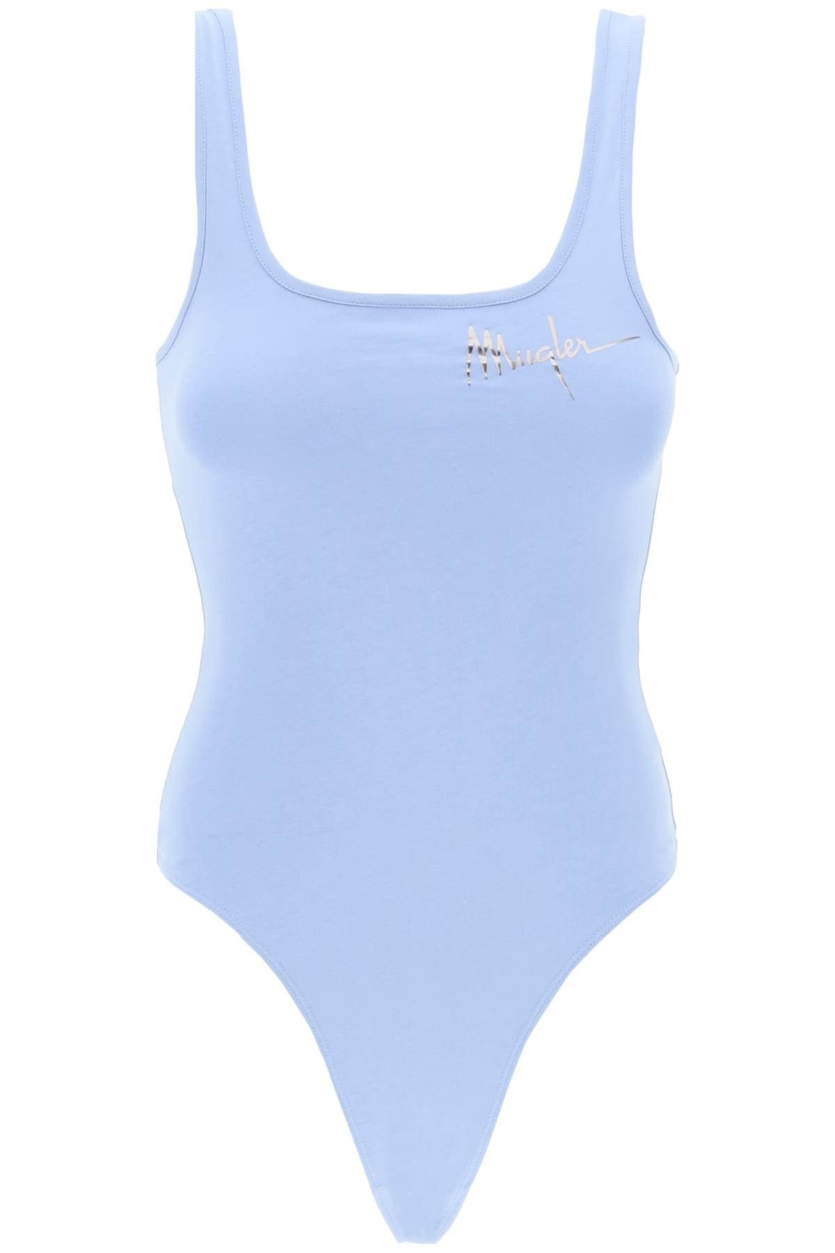 image of Mugler "tank Top Body With Signature Logo Print in Silver Blue, Women's (Size Small)