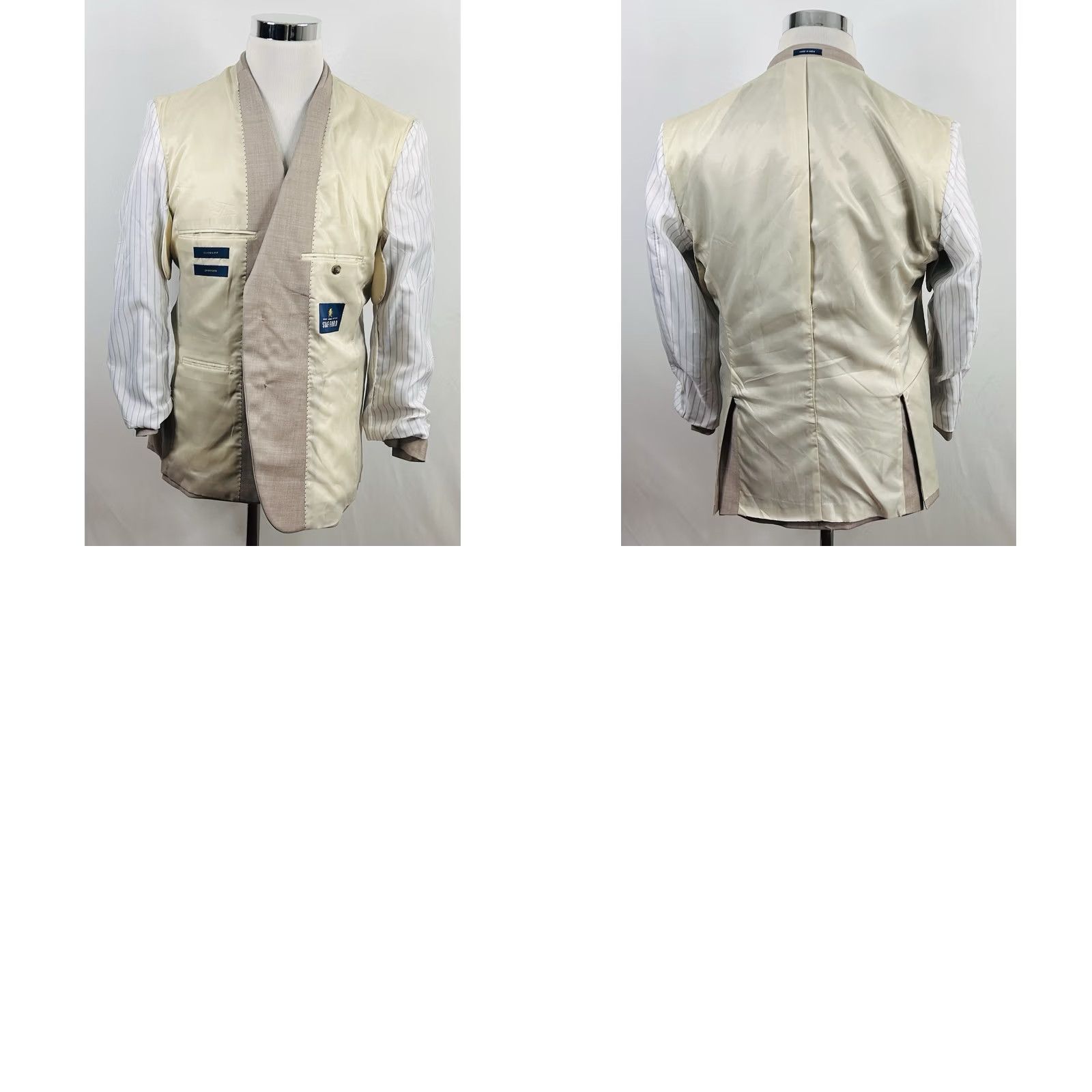 Stafford Stafford 40S Classic Fit Sharkskin Sport Coat Beige Wool Blend Two Button Vented Men's Jacket Size US XS / EU 42 / 0 - 8 Thumbnail