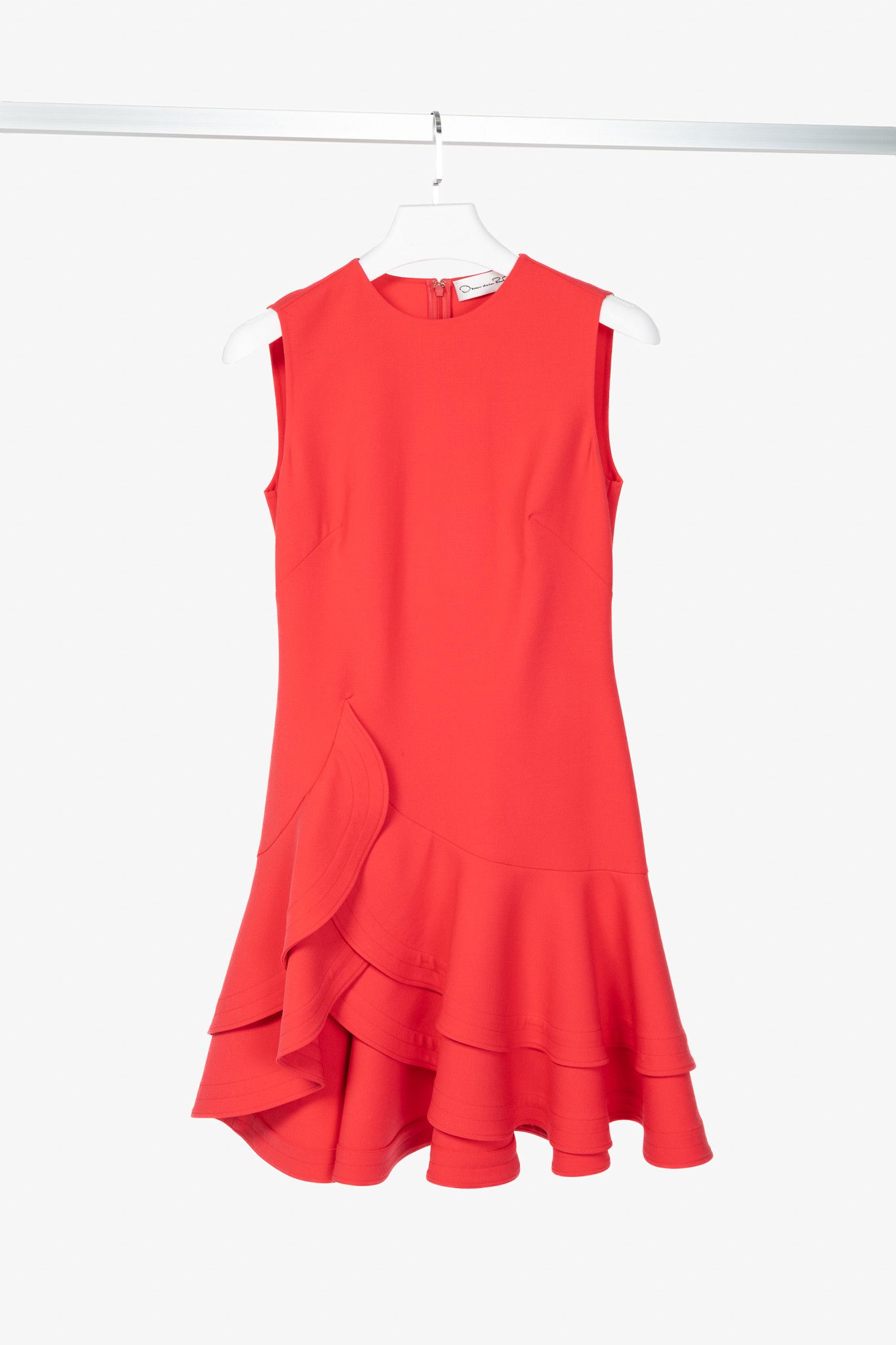 Oscar De La Renta Oscar de la Renta PS24 Cerise Wool Tiered Ruffle Dress Size S / US 4 / IT 40 - 1 Thumbnail