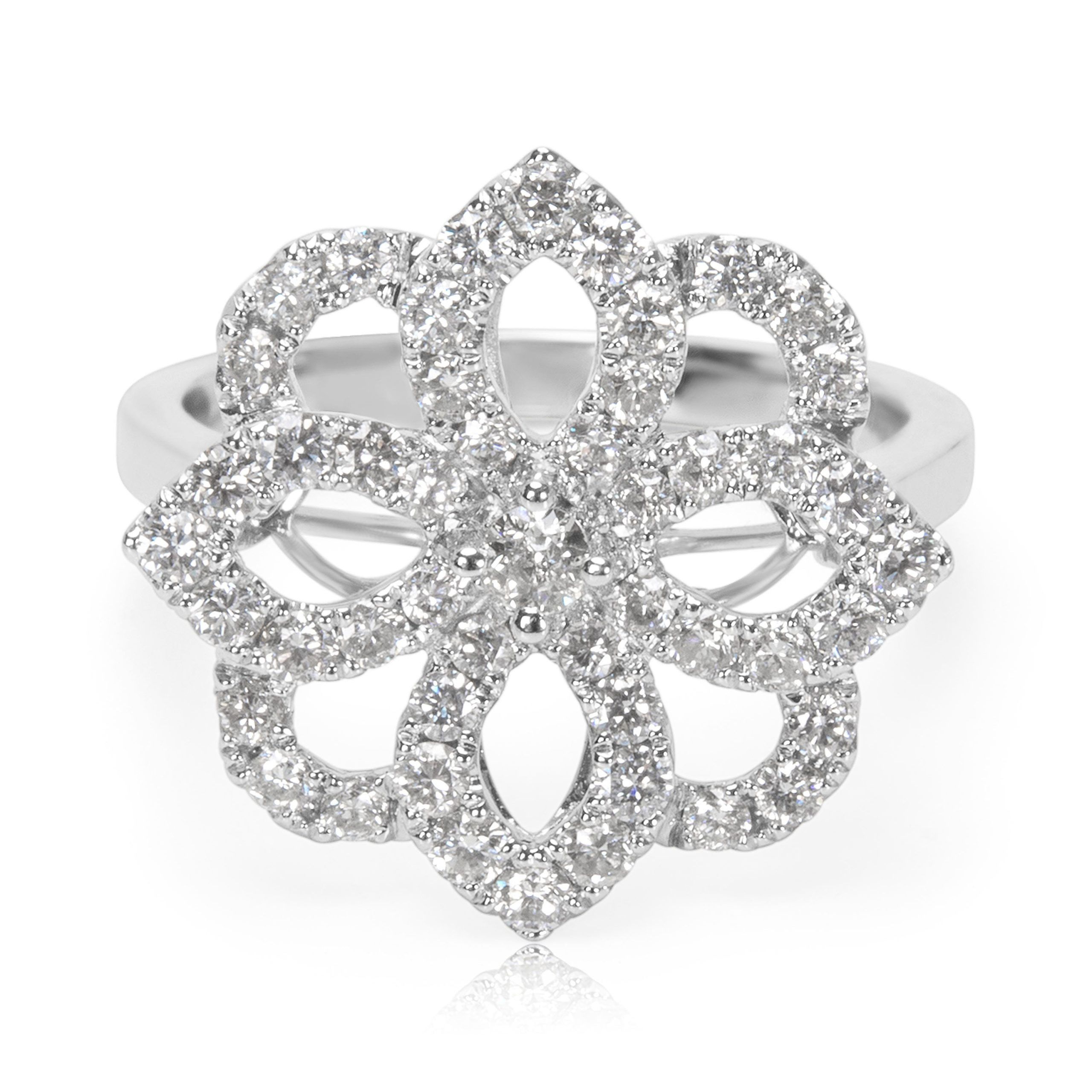 image of Tiffany Co Diamond Flower Ring In 18K White Gold (1.00 Ctw), Women's