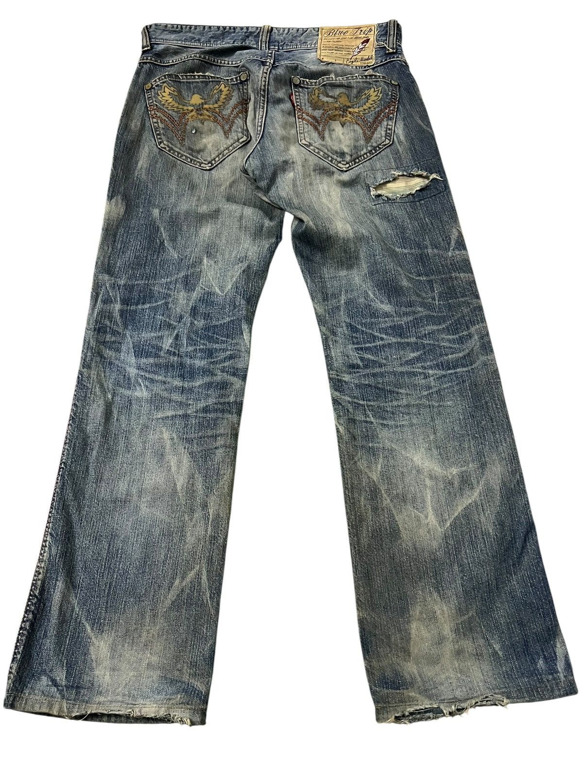 If Six Was Nine 💥Flare💥 Edwin 503 Blue Trip Eagle Model Distress Jean Size US 33 - 2 Thumbnail