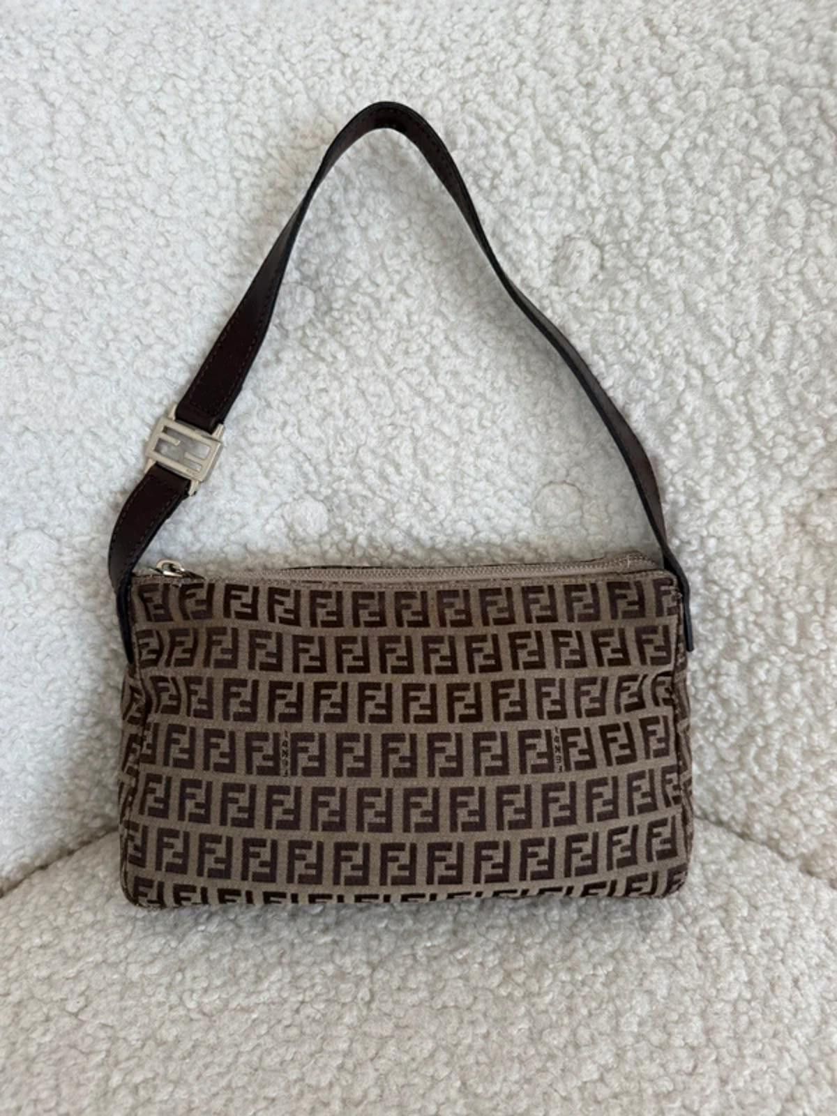 Fendi Fendi Zucchino Canvas Pochette – Brown FF Size ONE SIZE - 1 Thumbnail