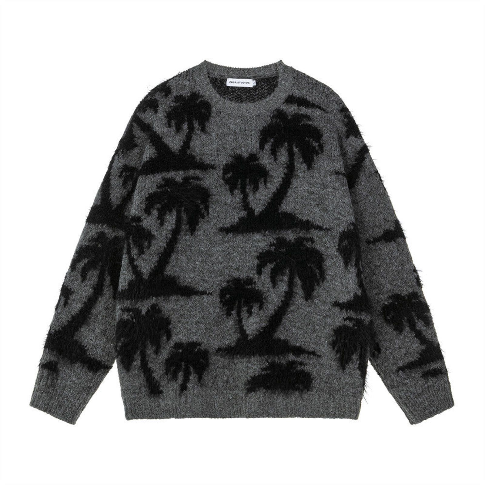 Vintage Brown Fuzzy Palm Tree Patterned Crewneck Sweater Size US M / EU 48-50 / 2 - 5 Thumbnail