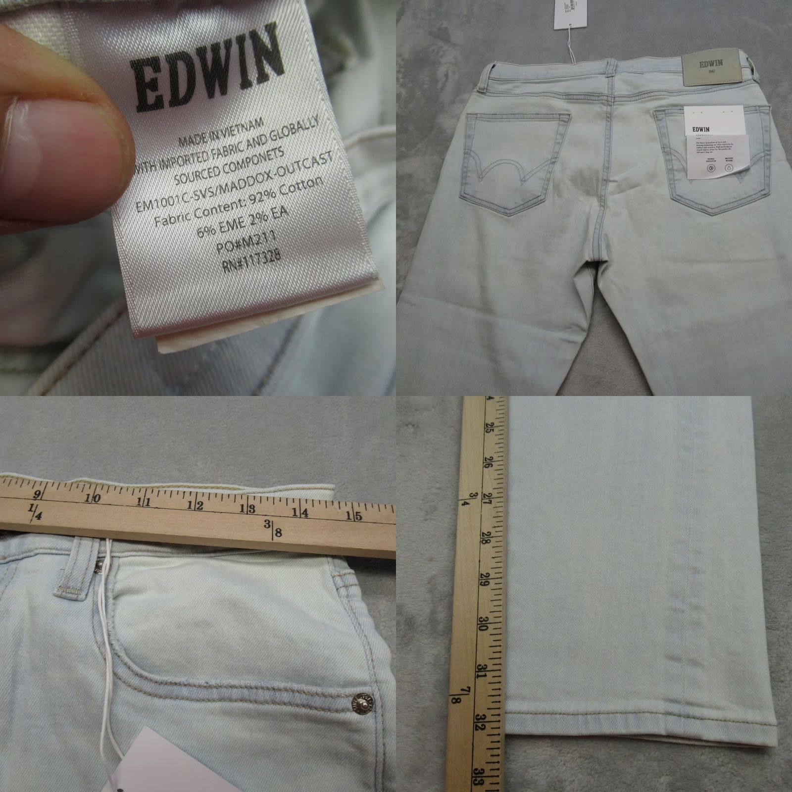 Edwin Edwin Jeans Mens 29X32 Light Wash Flex Thermal Wicking Maddox Straight NEW Size US 29 - 9 Thumbnail