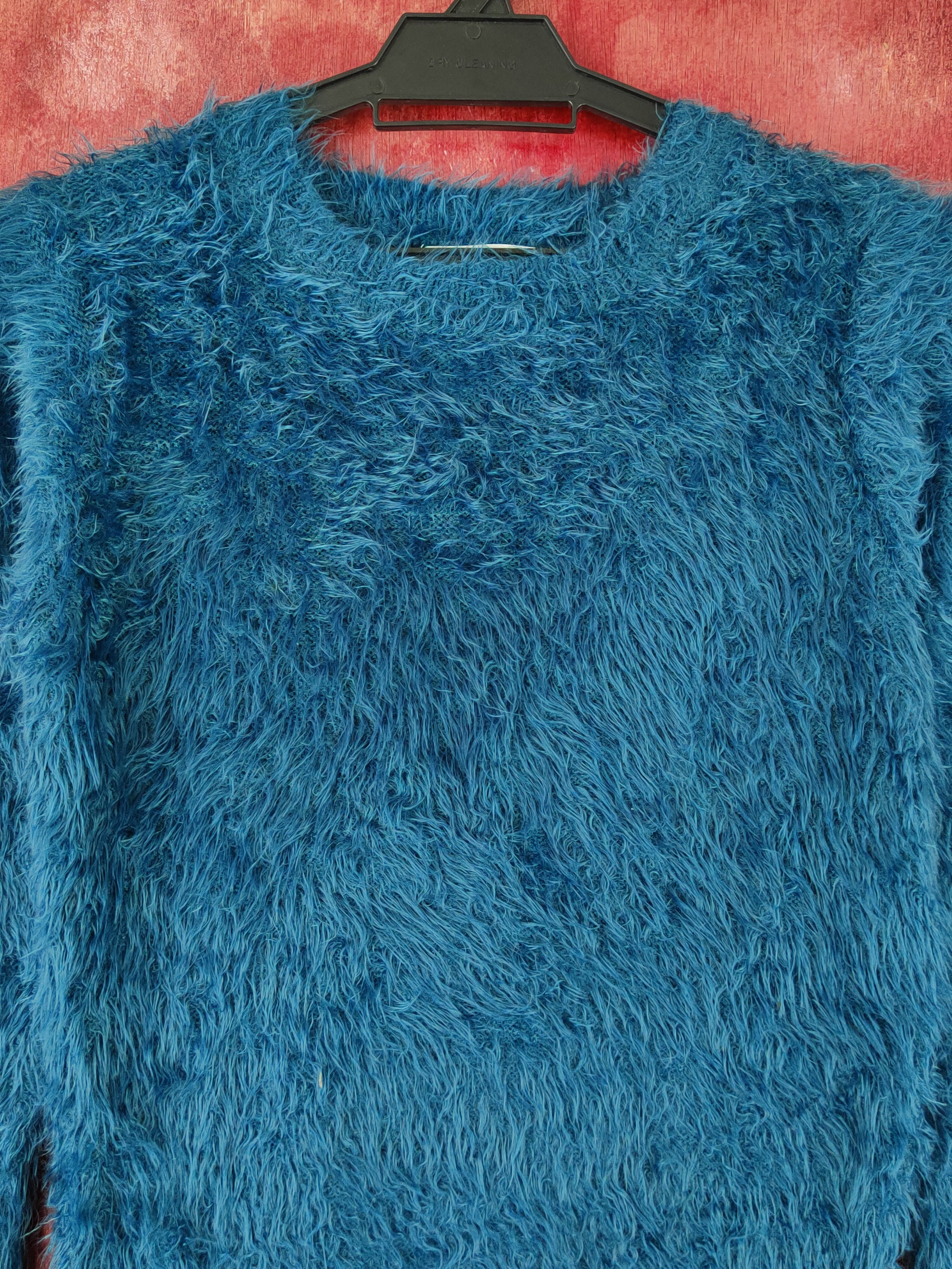Aran Isles Knitwear Grove Dark Turquoise Shag Shaggy Fur Mohair Knitwear #S1888 Size M / US 6-8 / IT 42-44 - 2 Thumbnail