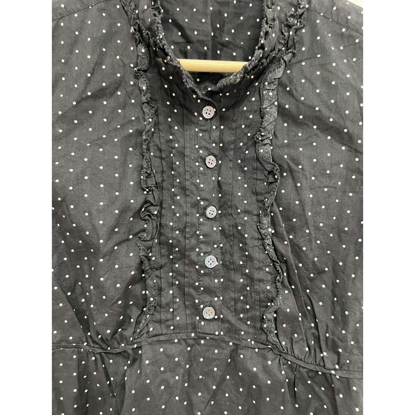 J.Crew J Crew Blouse Top Black Dot Long Sleeve Cotton XS A000008 Size XS / US 0-2 / IT 36-38 - 3 Thumbnail