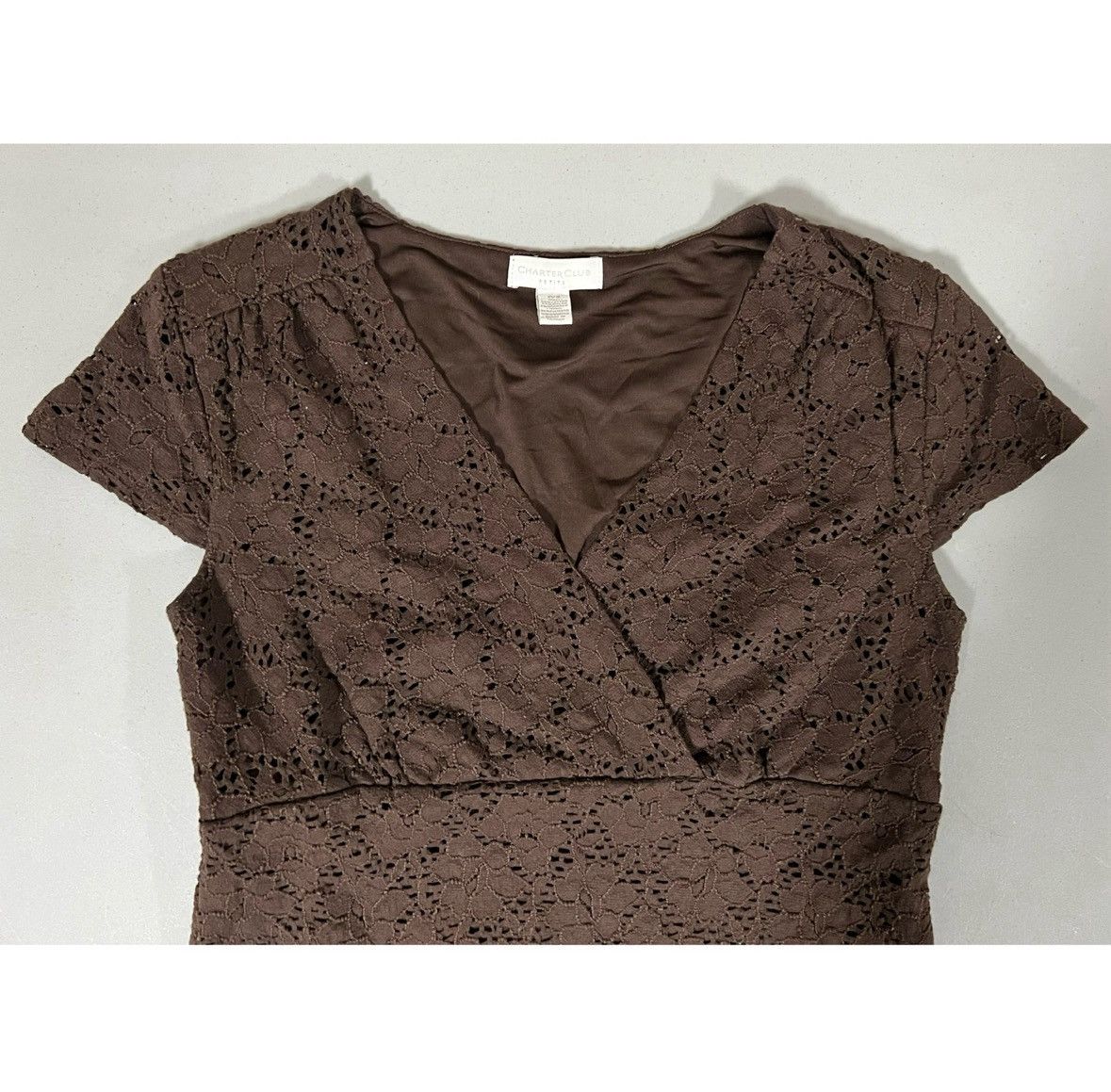 Charter Club Brown Eyelet Floral Short Sleeve Shirt Top Blouse Size S 🤎✨ Size S / US 4 / IT 40 - 2 Thumbnail