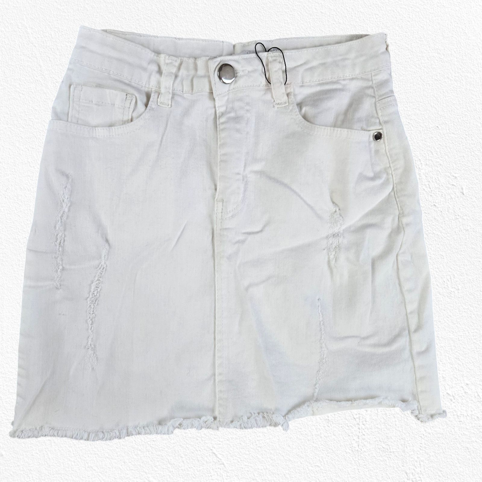 Other Y2K White Low Rise Distressed Mini Denim Skirt Size 2 Size 26" / US 2 / IT 38 - 2 Thumbnail