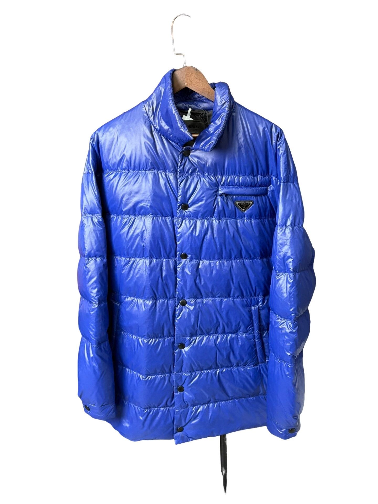 Prada Prada Blue Glossy Triangle Logo Puffer Jacket XL Size US XL / EU 56 / 4 - 1 Thumbnail