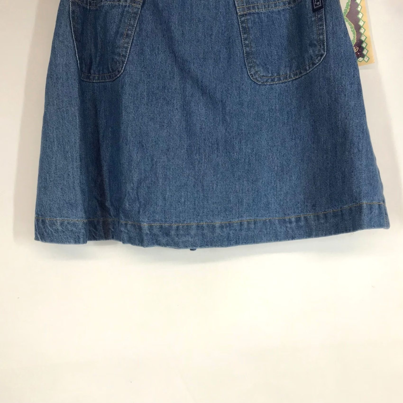 Denime VINTAGE True Blue Denim Skirt Tie Waist A-Line Short Women 5/6 Blue Cotton Pockets Slit Tan? (Note: There is an error) Size 27" / US 4 / IT 40 - 3 Thumbnail