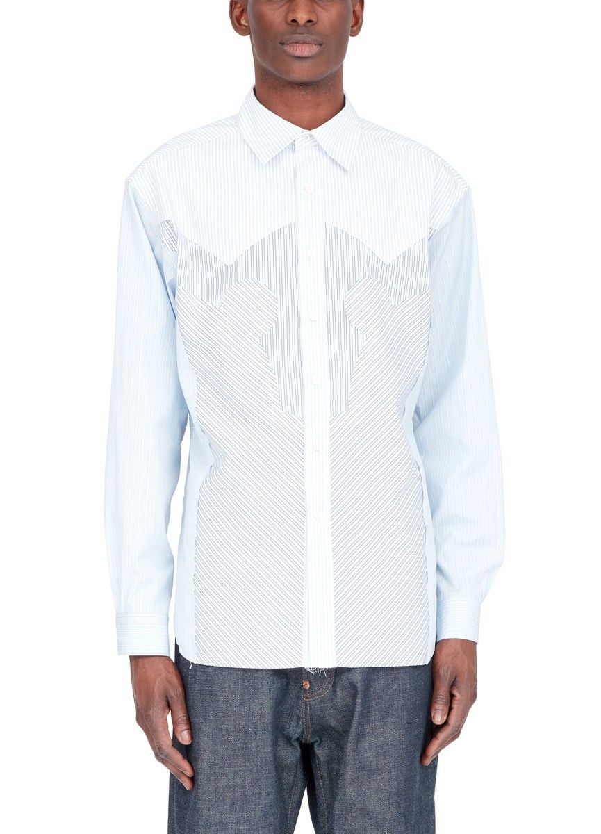 Maison Margiela oc11z0925 Yoke Stripe Cotton Shirt in Light Blue Size US XL / EU 56 / 4 - 2 Thumbnail