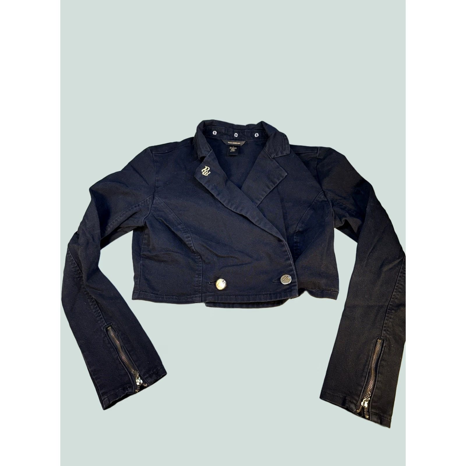 Rocawear VINTAGE Rocawear Women’s Cropped Jacket Black Moto Style Size L Zip Sleeve Y2K Jacket Womens L Black Rocawear Size L / US 10 / IT 46 - 1 Thumbnail