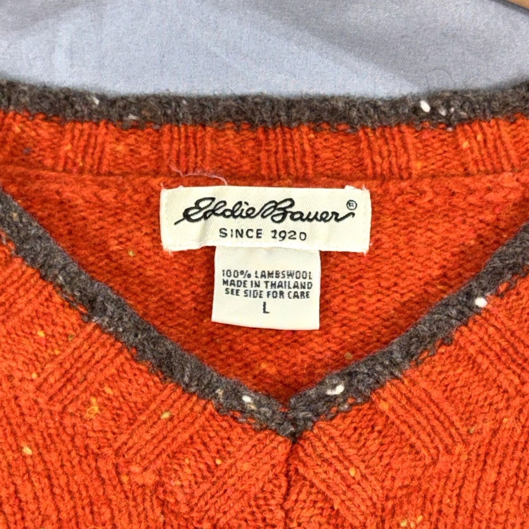 Eddie Bauer Eddie Bauer Sweater Womens Large Orange Lambswool Fair Isle V Neck Pullover Size L / US 10 / IT 46 - 3 Thumbnail